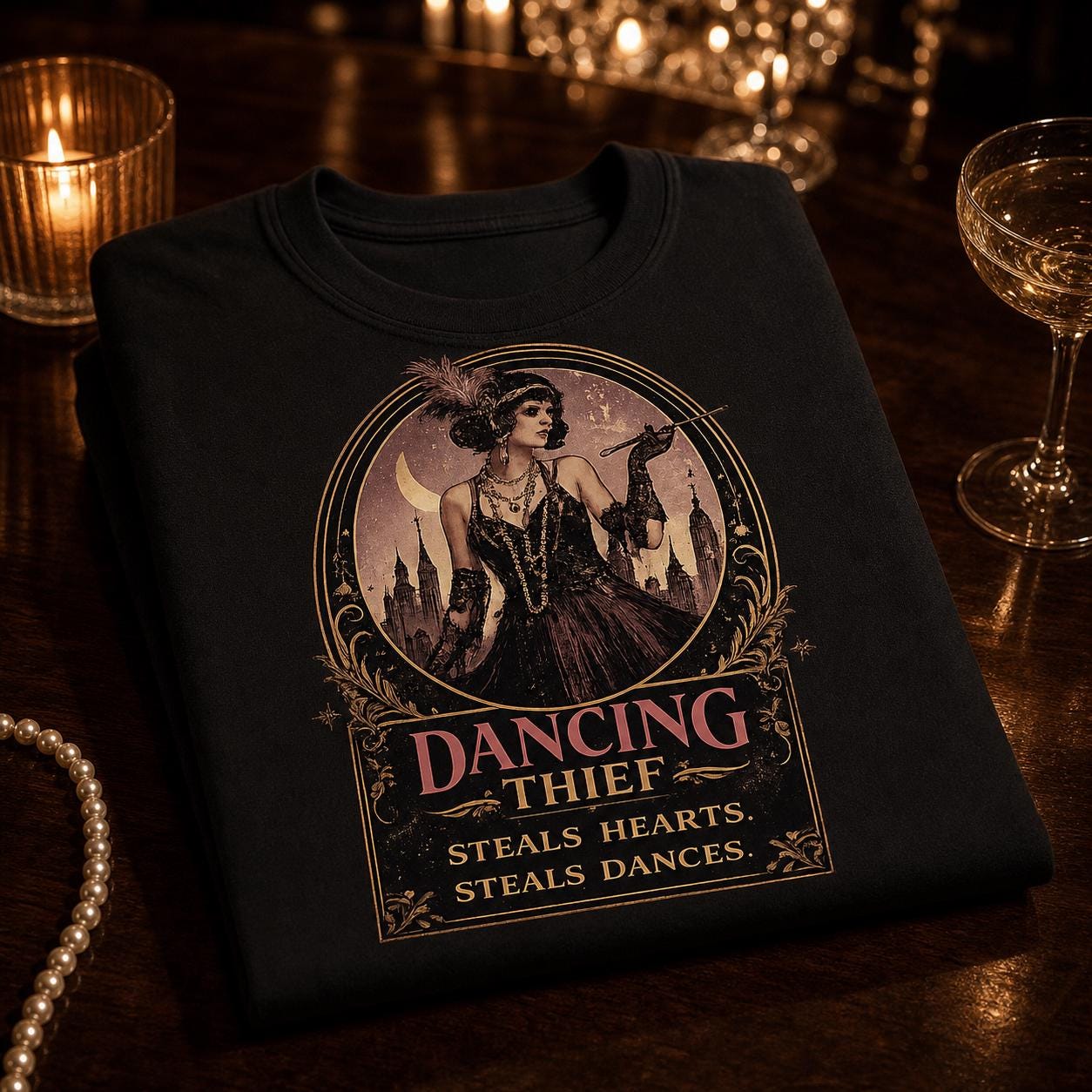 Masquerade Ball T Shirt Dancing Thief Vintage Masque Graphic, product view 4