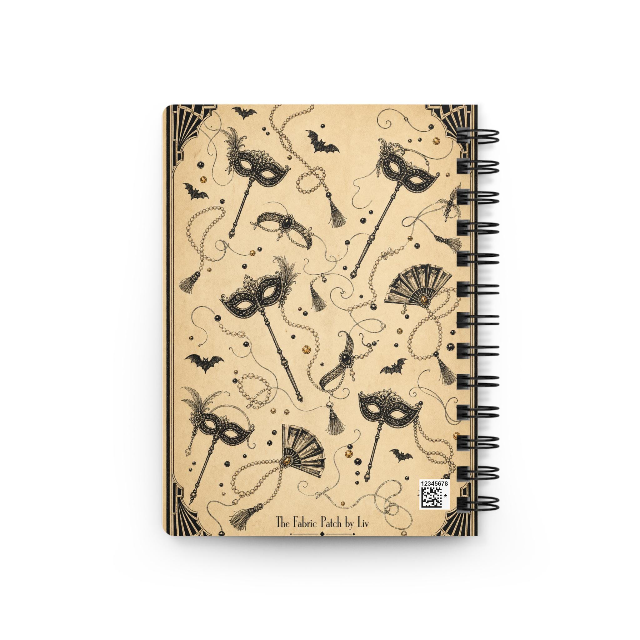 Gothic Masquerade Spiral Journal — Vintage Ballroom Cat & Pumpkin Notebook, product view 2