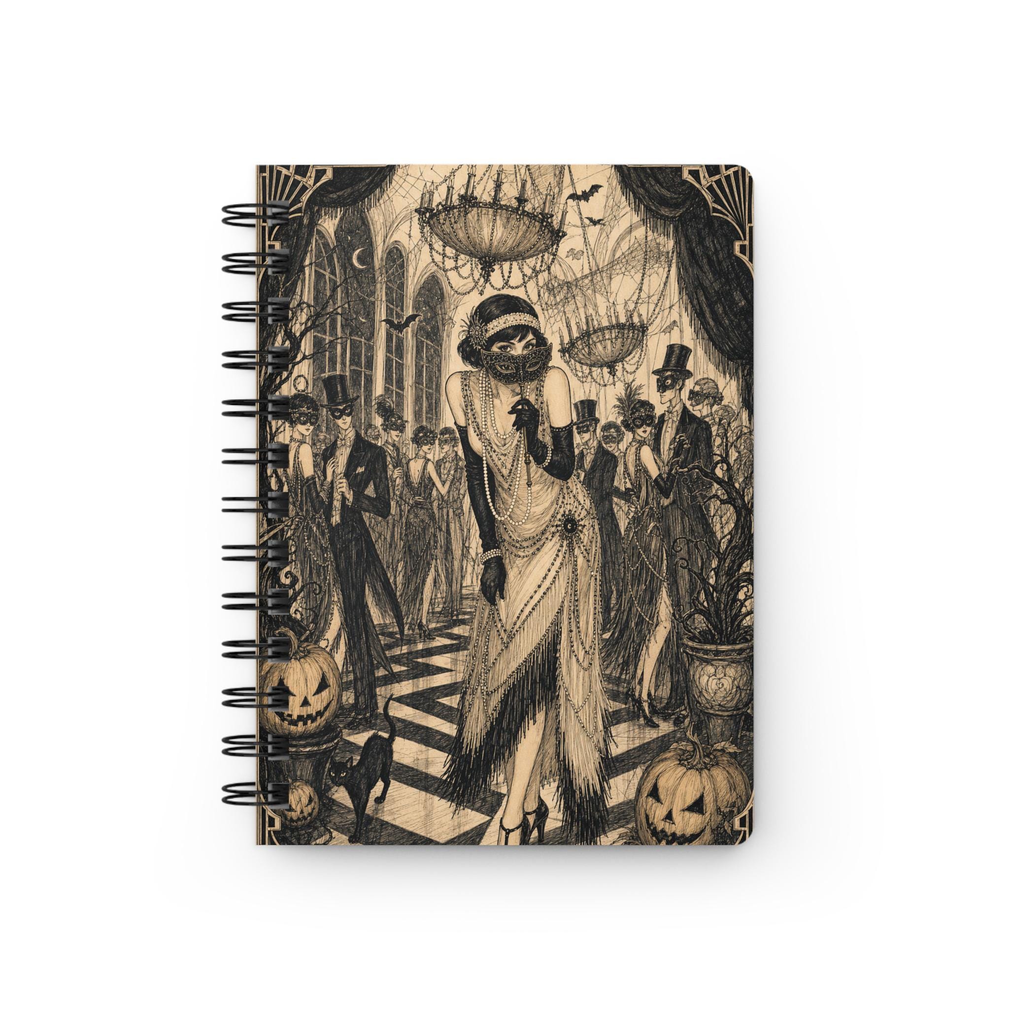 Vintage Masquerade Halloween Spiral Journal — Gothic Pumpkin Ball Notebook