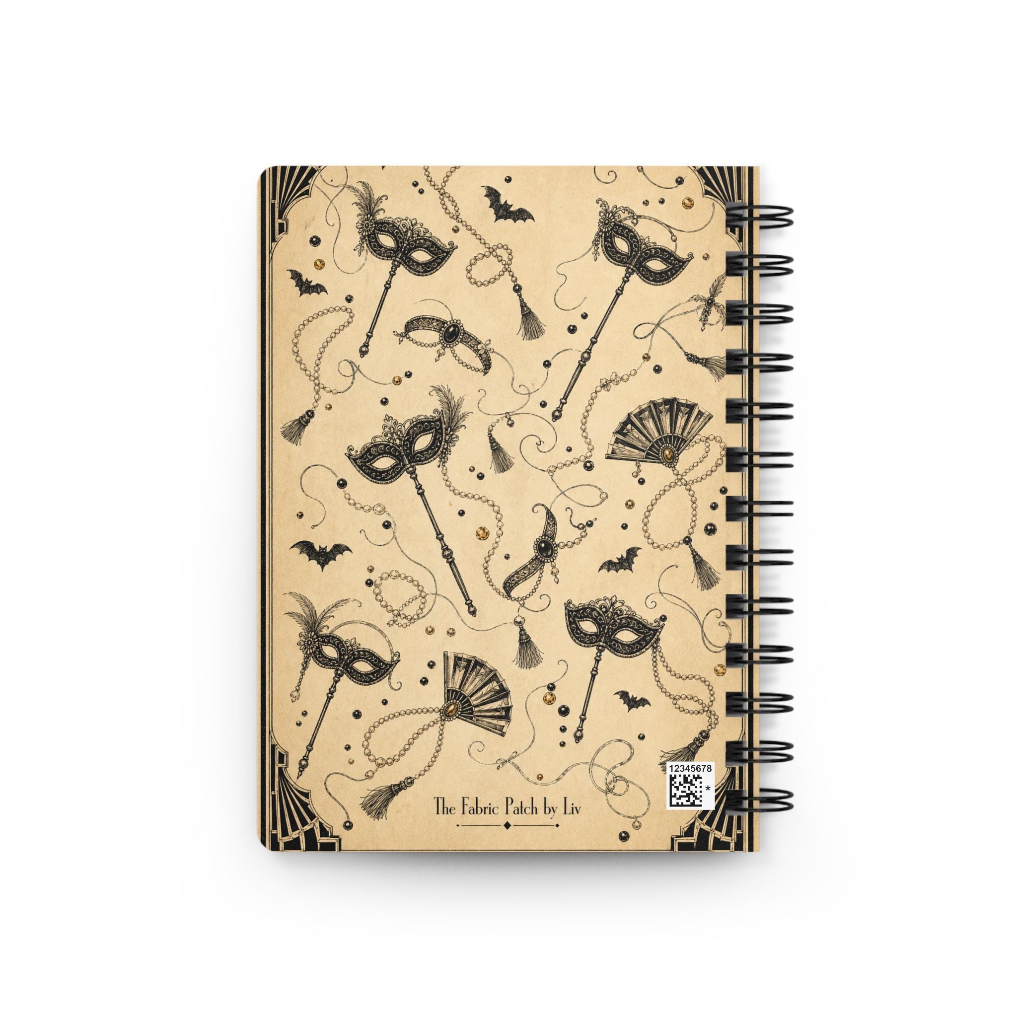 Vintage Masquerade Halloween Spiral Journal — Gothic Pumpkin Ball Notebook, product view 2