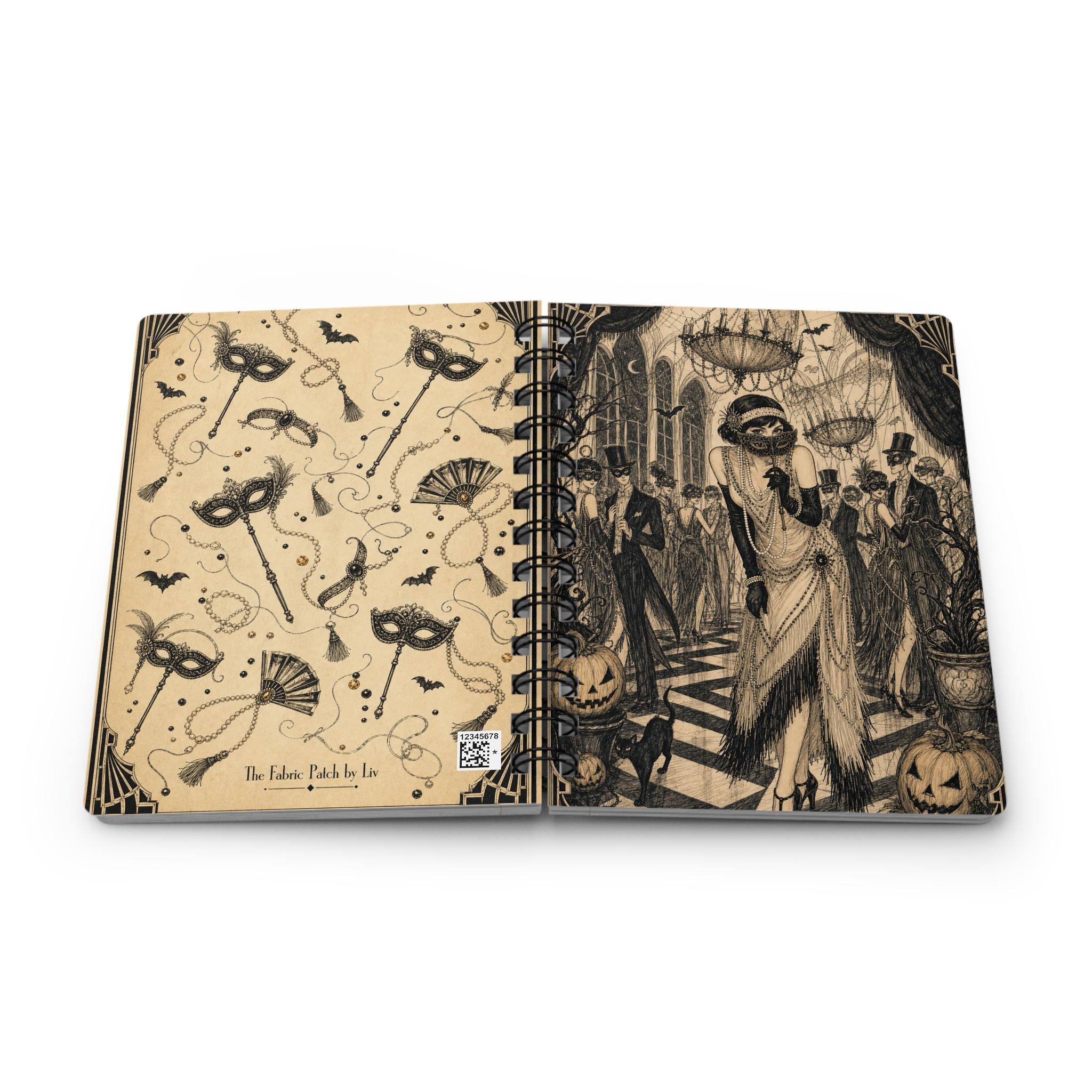 Vintage Masquerade Halloween Spiral Journal — Gothic Pumpkin Ball Notebook, product view 4