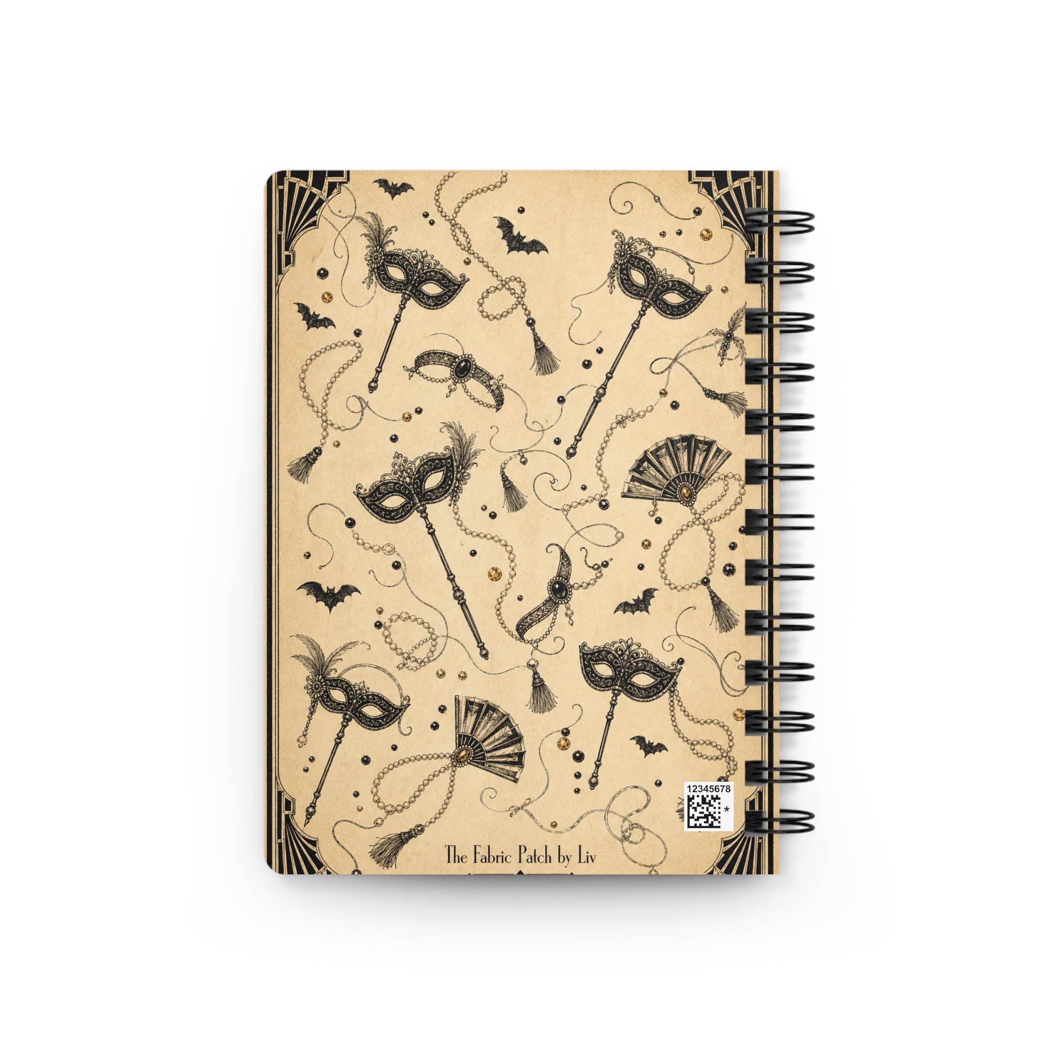 Vintage Masquerade Spiral Journal — 1920s Halloween Flapper Notebook, product view 2