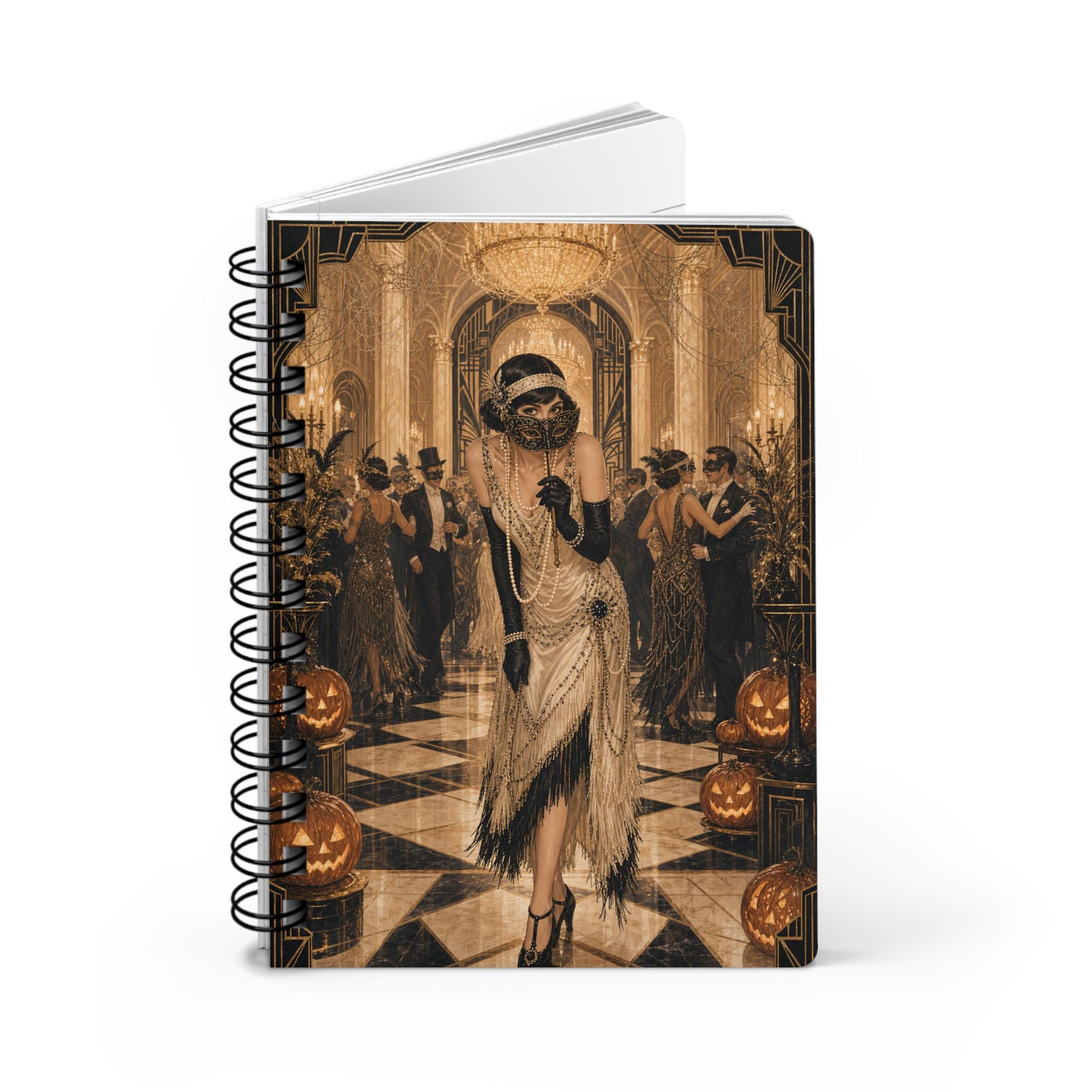 Vintage Masquerade Spiral Journal — 1920s Halloween Flapper Notebook, product view 3
