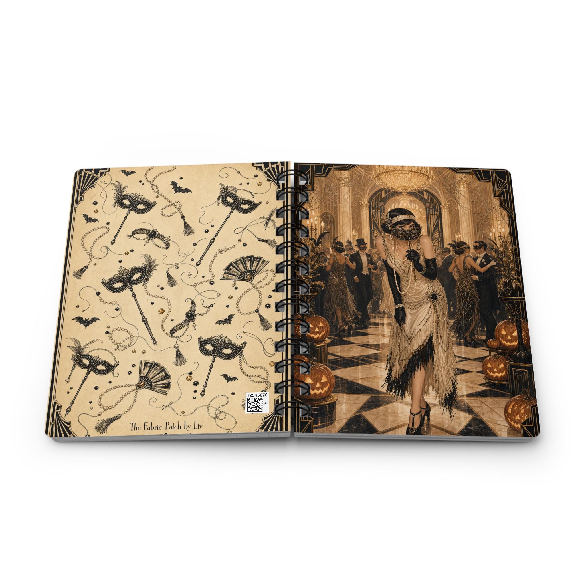 Vintage Masquerade Spiral Journal — 1920s Halloween Flapper Notebook, product view 4