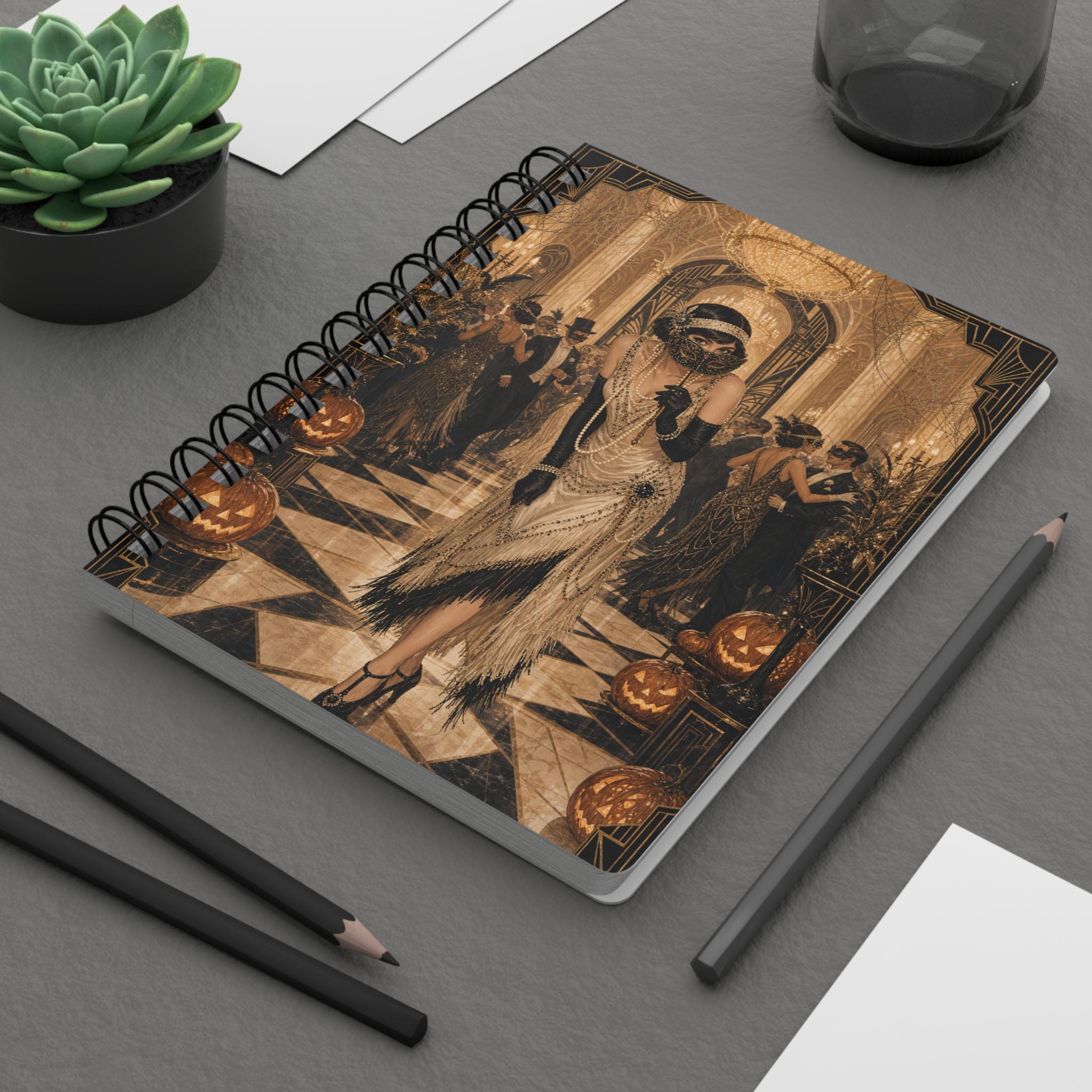 Vintage Masquerade Spiral Journal — 1920s Halloween Flapper Notebook, product view 5