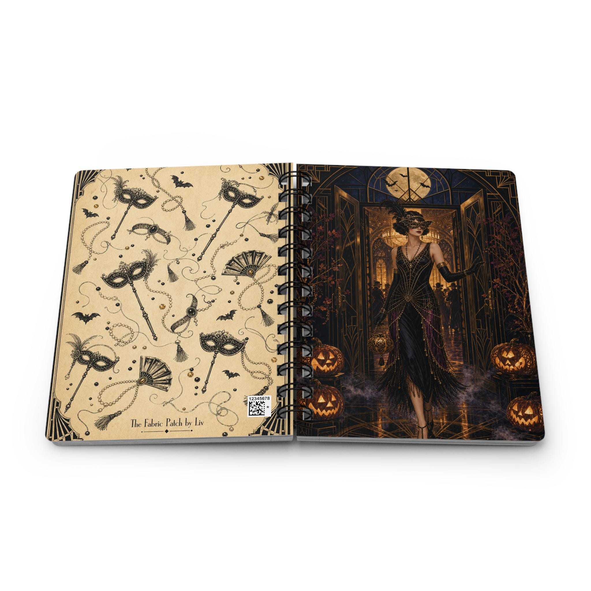 Halloween Masquerade Journal — Gothic Art Nouveau Spiral Notebook, product view 3