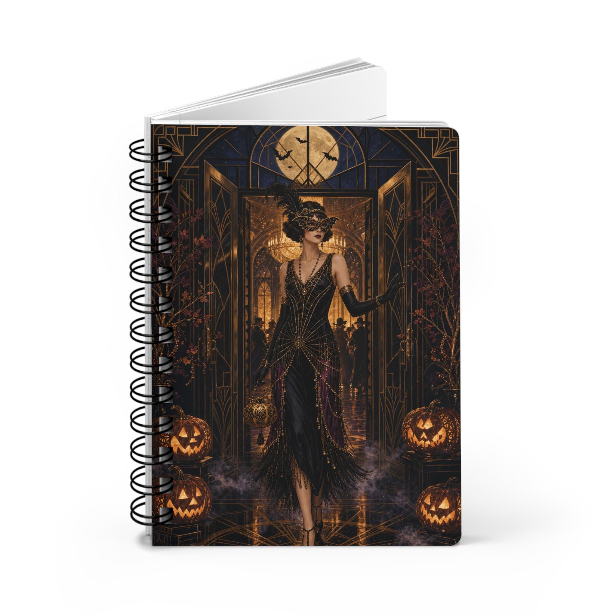 Halloween Masquerade Journal — Gothic Art Nouveau Spiral Notebook, product view 4