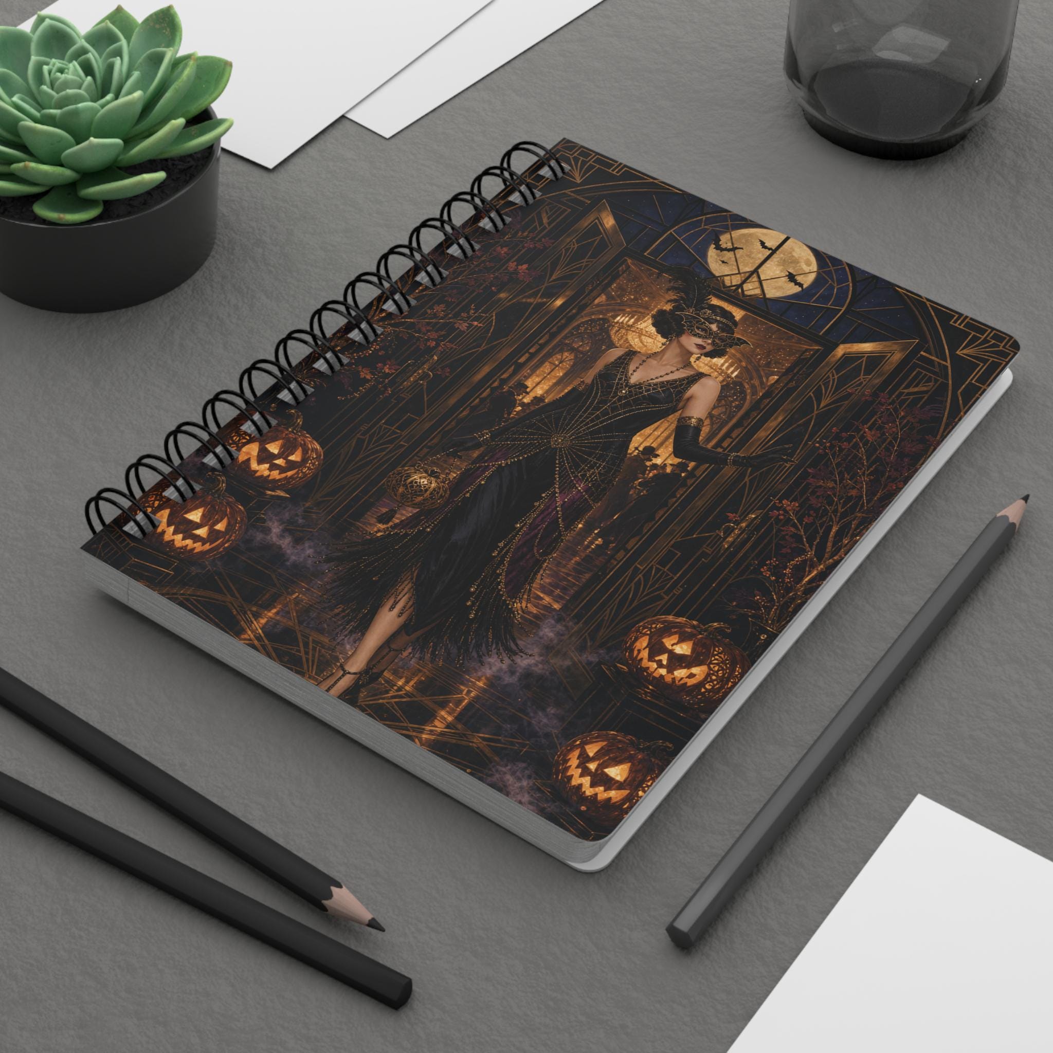 Halloween Masquerade Journal — Gothic Art Nouveau Spiral Notebook, product view 5
