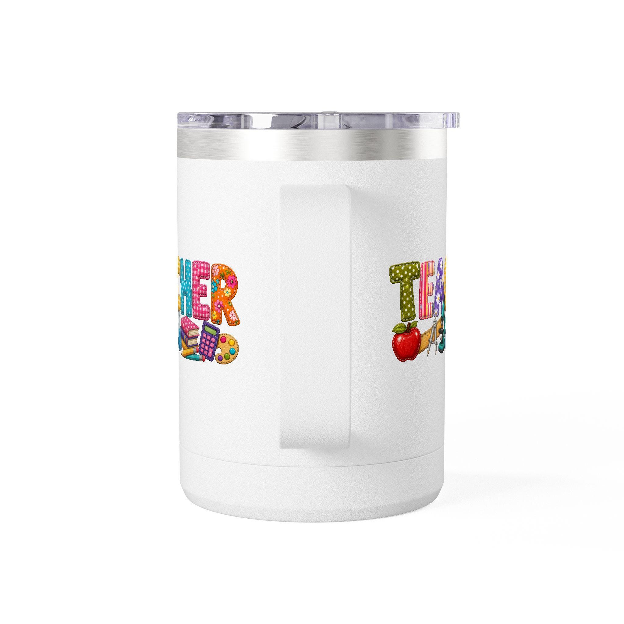 Teacher 15oz Insulated Coffee Mug Tumbler — Colorful Balloon-Style "TEACHER" Design, Gift for Educators, product view 4