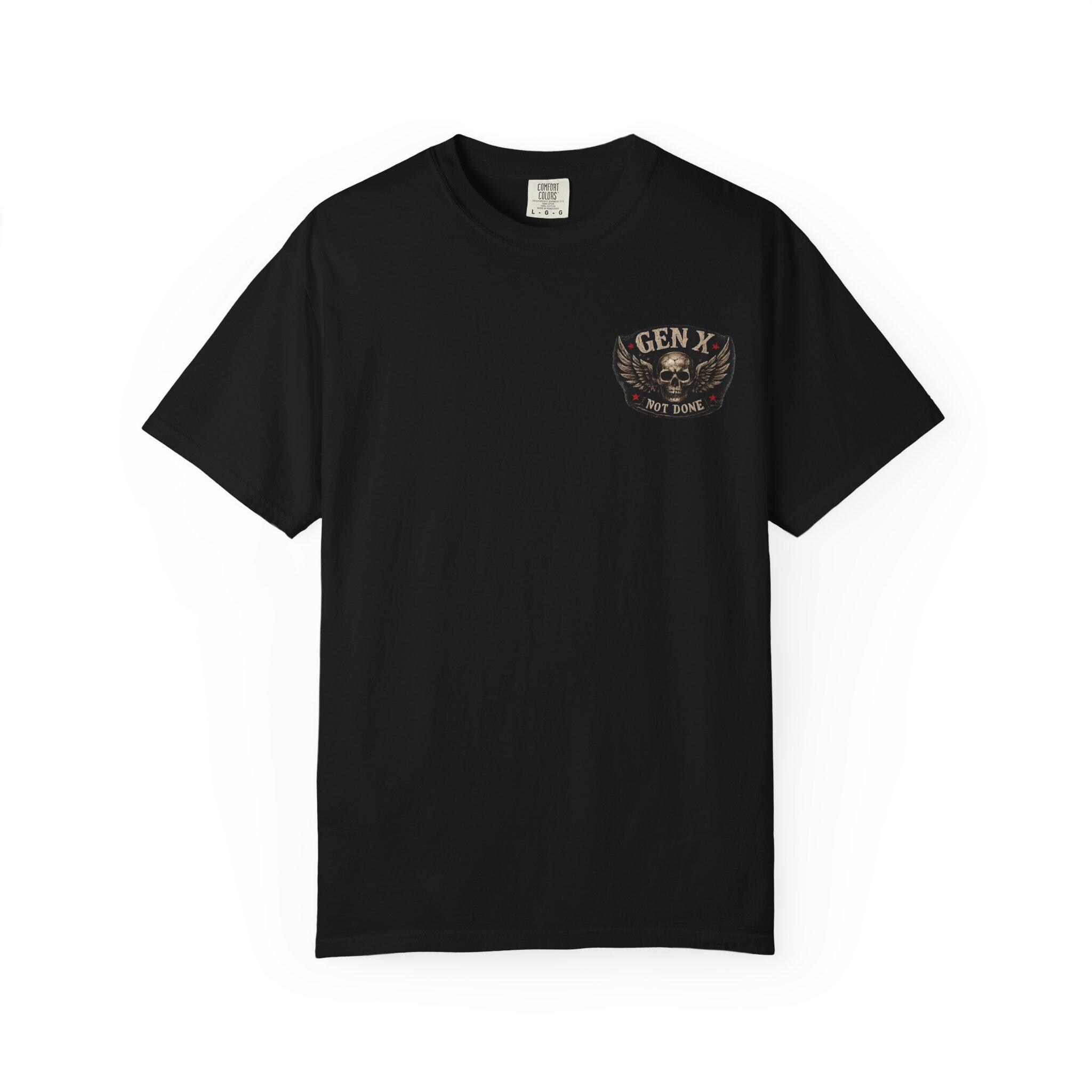 Gen X Not Done skull wings X graphic T-Shirt | Retro biker style, product view 2
