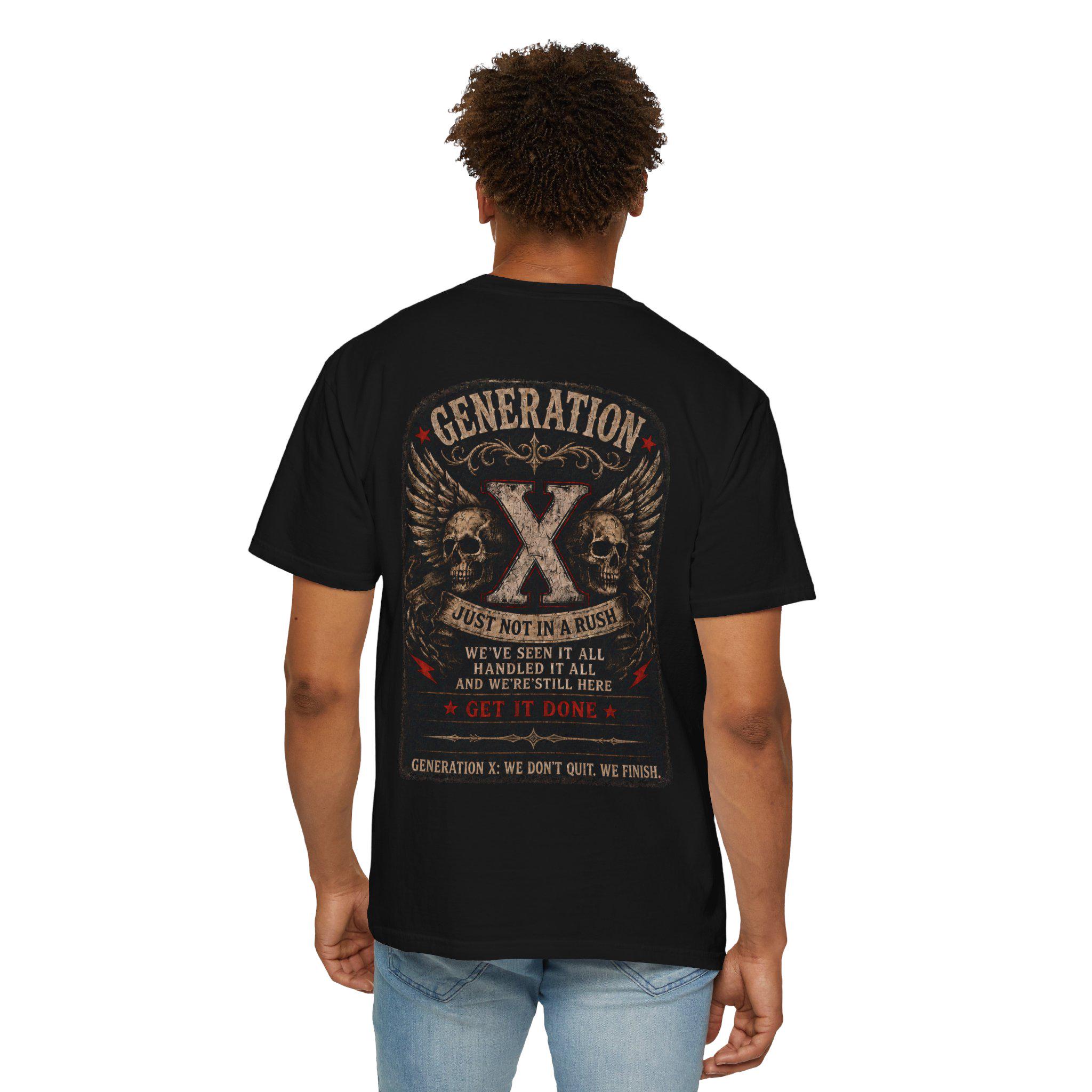 Gen X Not Done skull wings X graphic T-Shirt | Retro biker style, product view 3