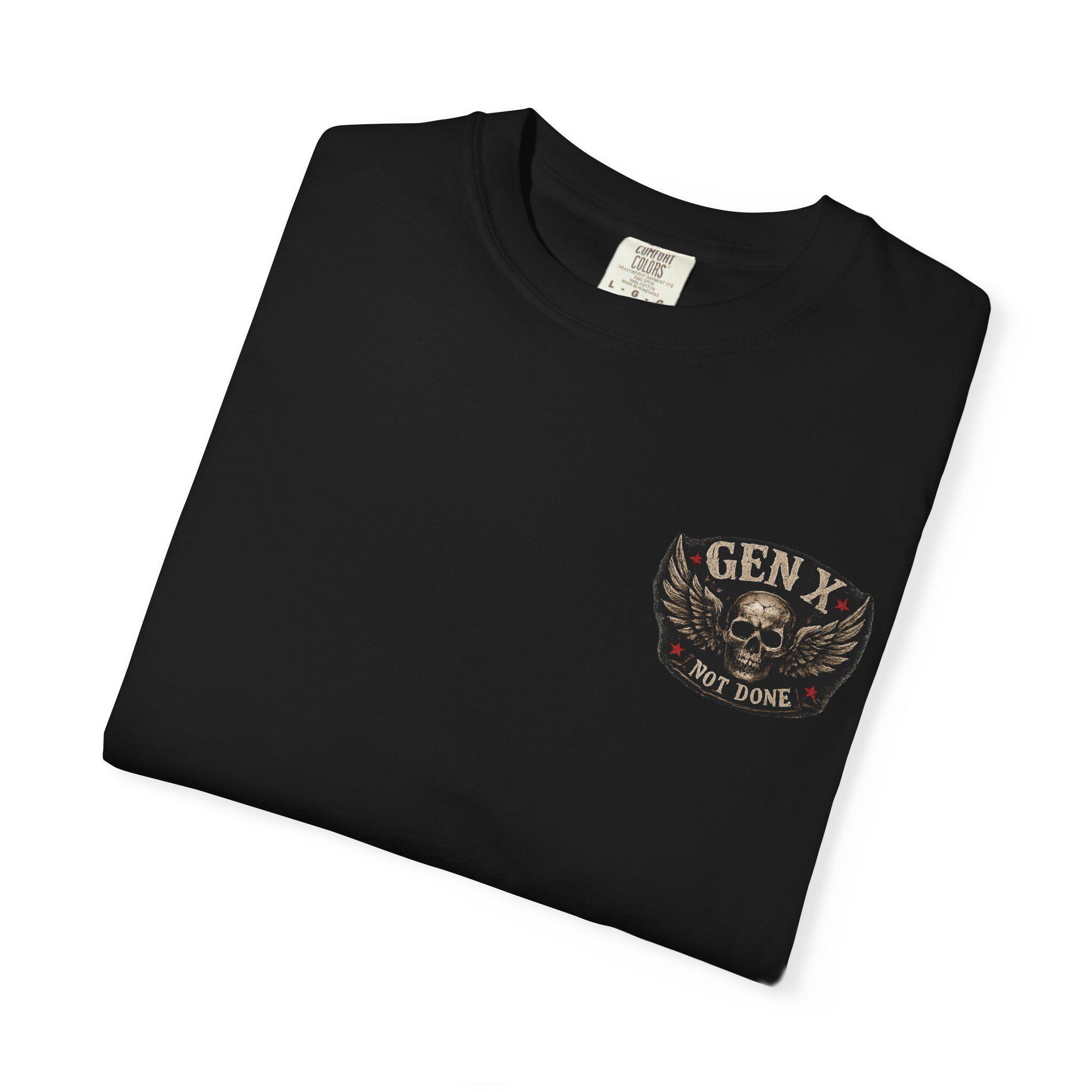 Gen X Not Done skull wings X graphic T-Shirt | Retro biker style, product view 4