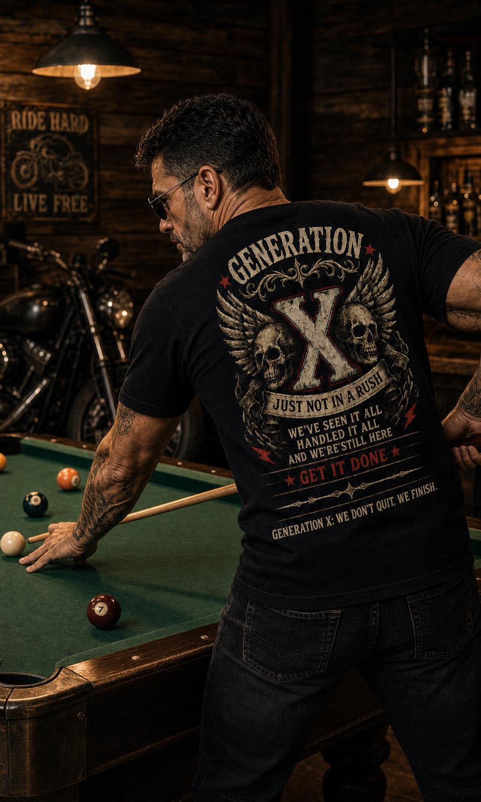 Gen X Not Done skull wings X graphic T-Shirt | Retro biker style, product view 6