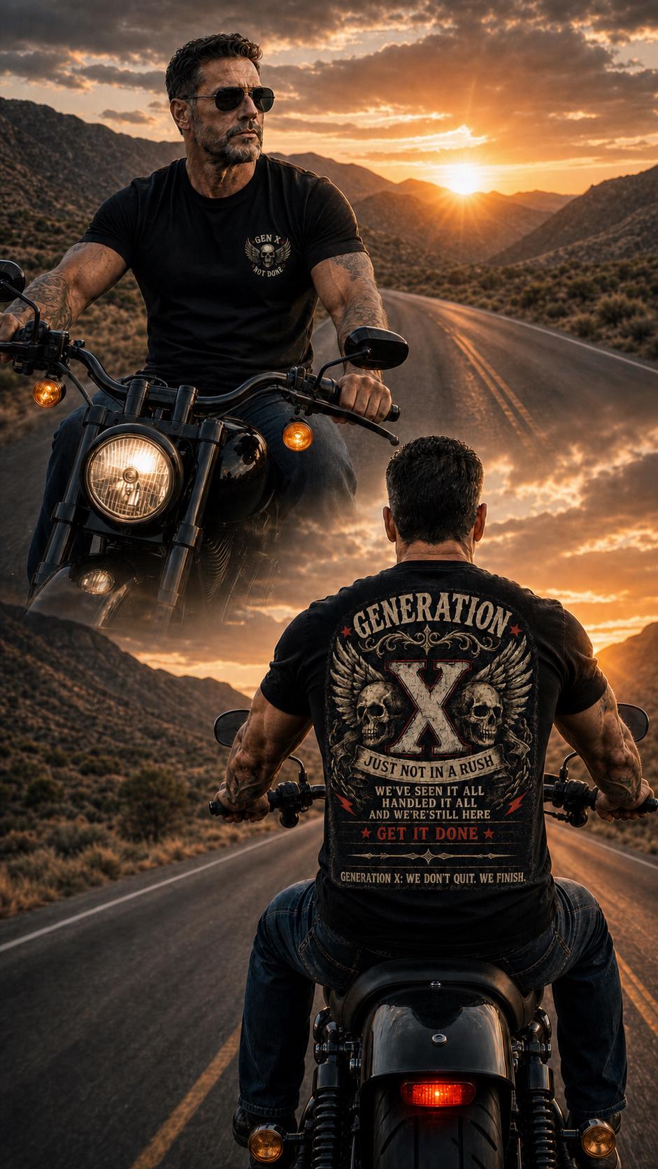 Gen X Not Done skull wings X graphic T-Shirt | Retro biker style, product view 7
