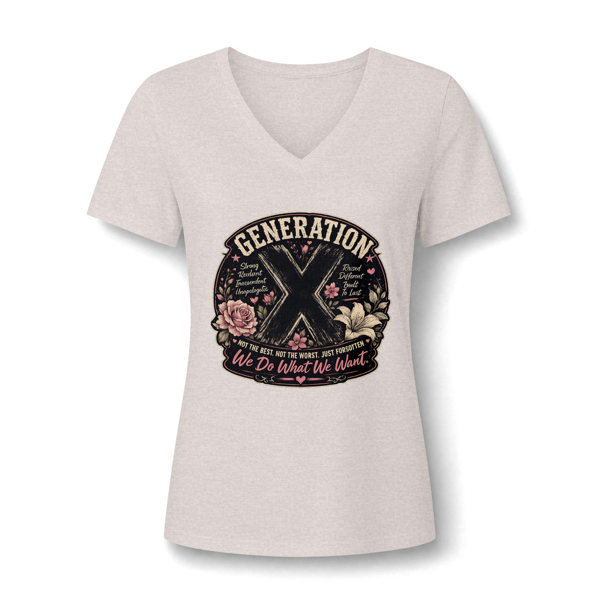 Generation X Floral V-Neck Tee We Do What We Want" Retro Graphic, product view 6