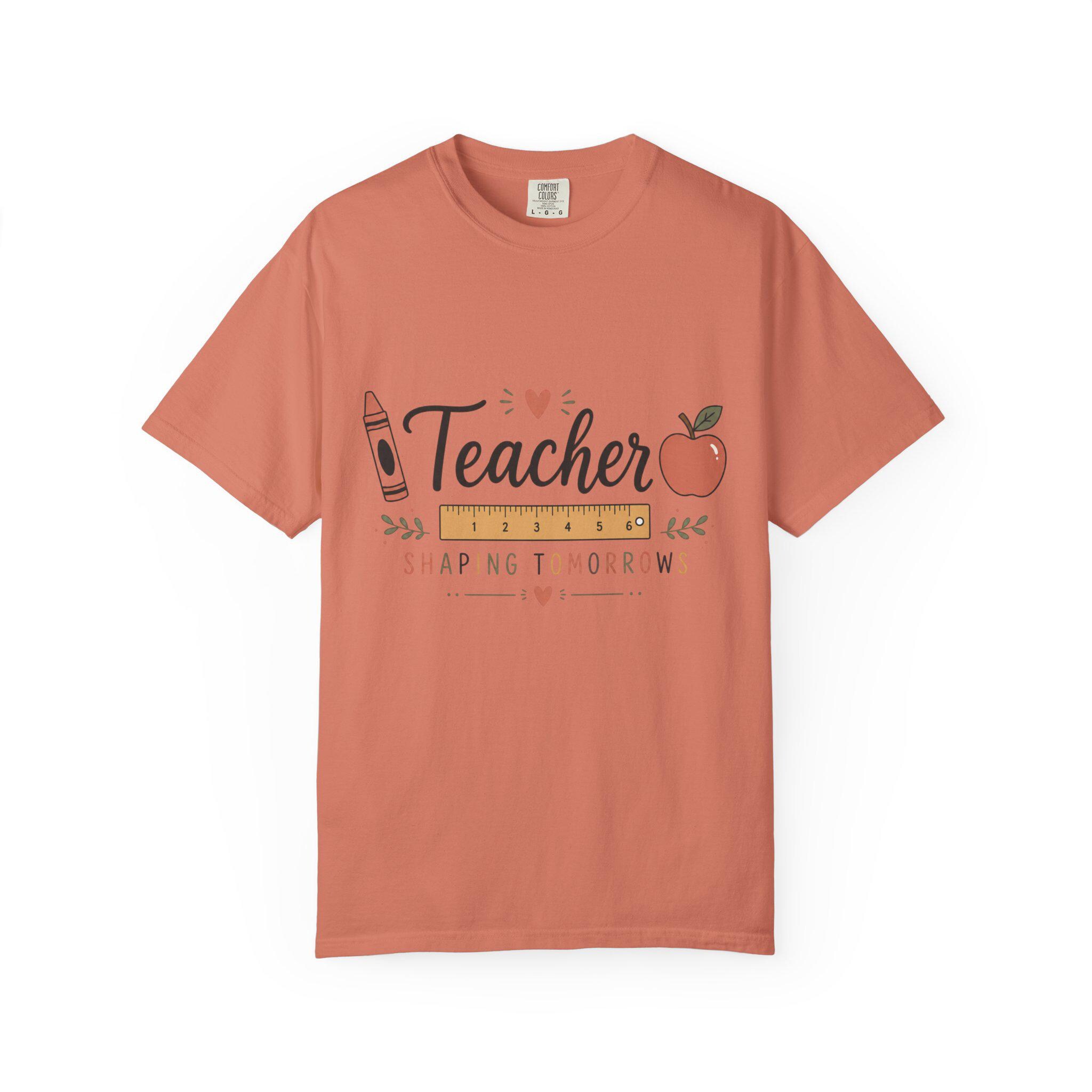 Teacher Shaping Tomorrows T-Shirt — Apple & Pencil School Staff Tee, product view 3
