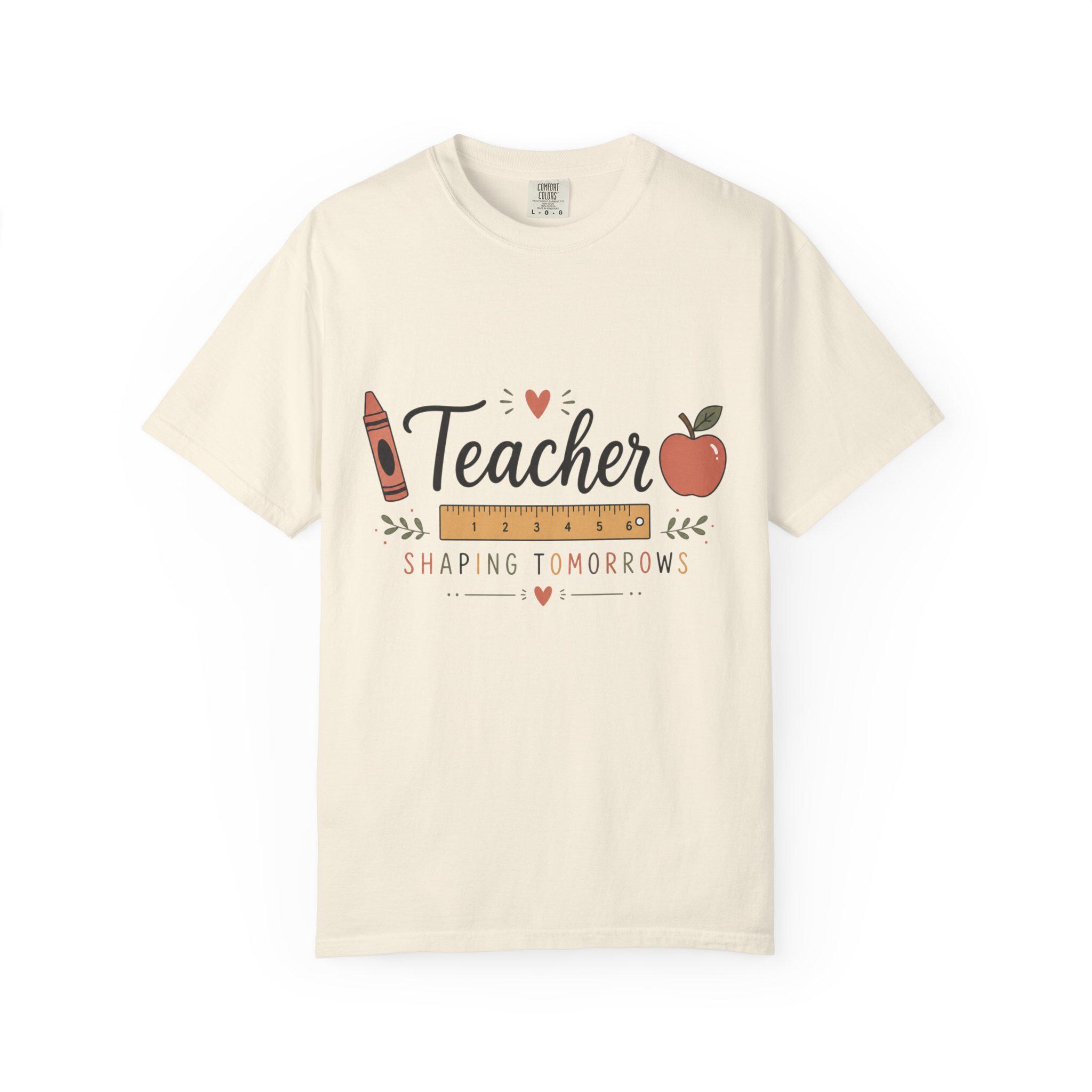 Teacher Shaping Tomorrows T-Shirt — Apple & Pencil School Staff Tee, product view 4