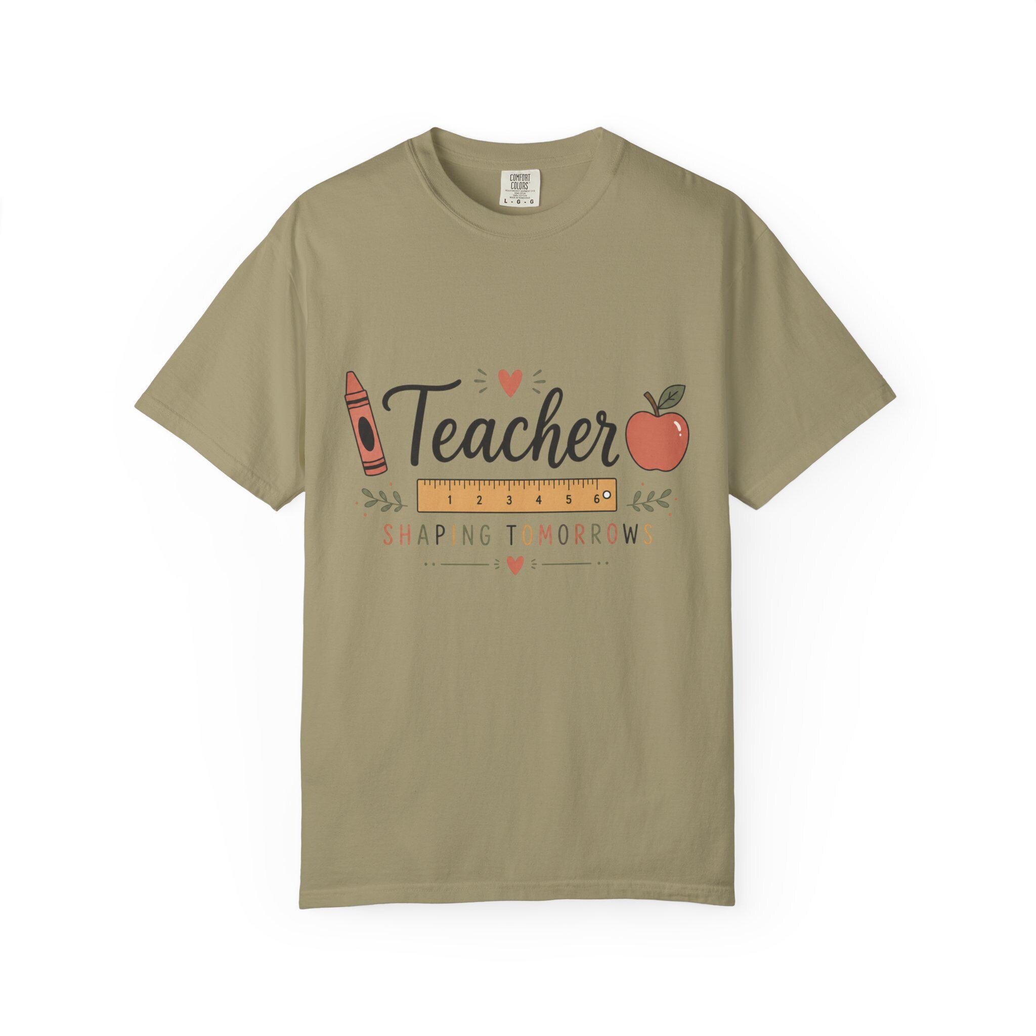Teacher Shaping Tomorrows T-Shirt — Apple & Pencil School Staff Tee, product view 5