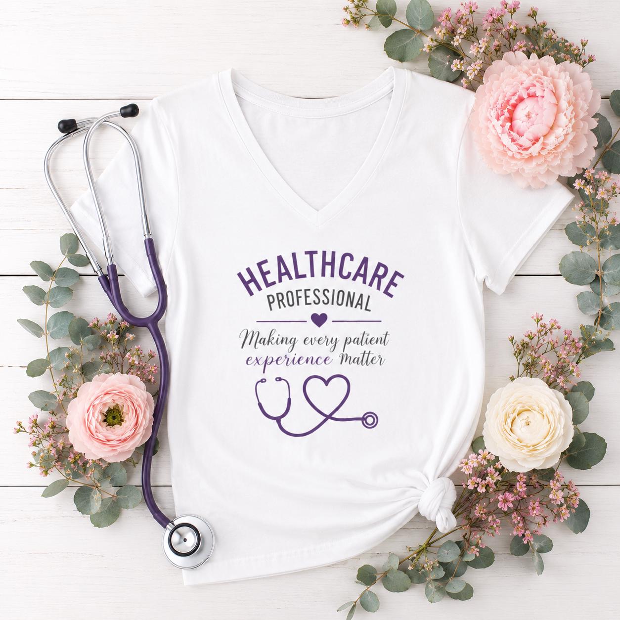 Healthcare Professional heart stethoscope T-Shirt | V-neck ladies