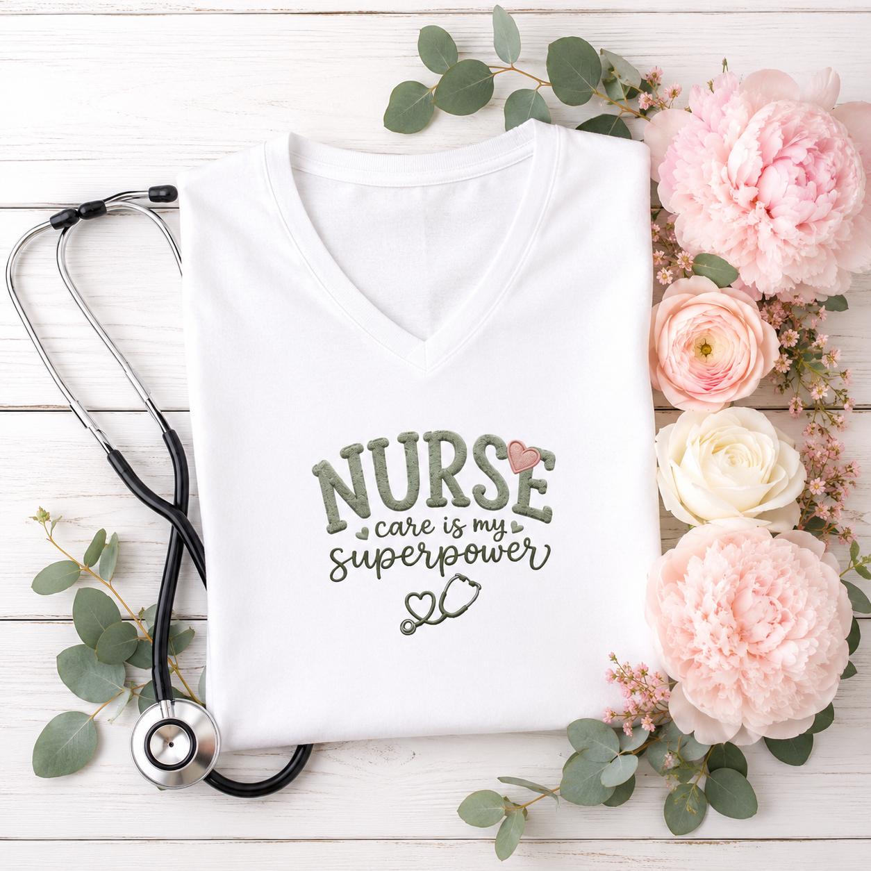 Nurse V Neck Tee Care Is My Superpower Feminine Casual Top
