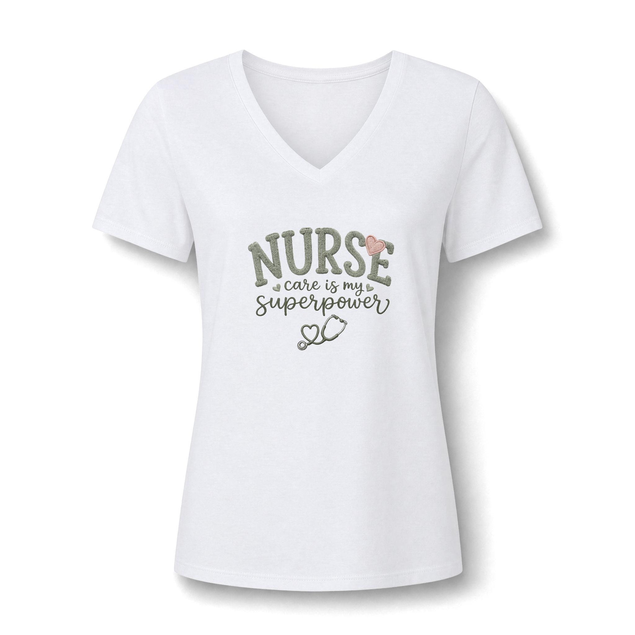 Nurse V Neck Tee Care Is My Superpower Feminine Casual Top, product view 2
