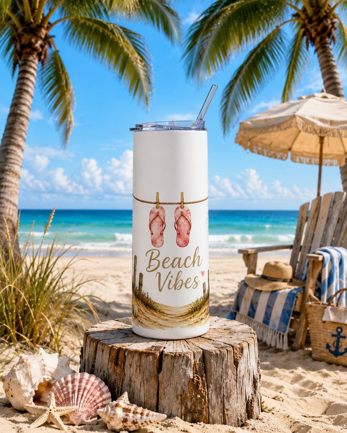 Beach Vibes flip flops Tumbler 20oz stainless steel travel cup