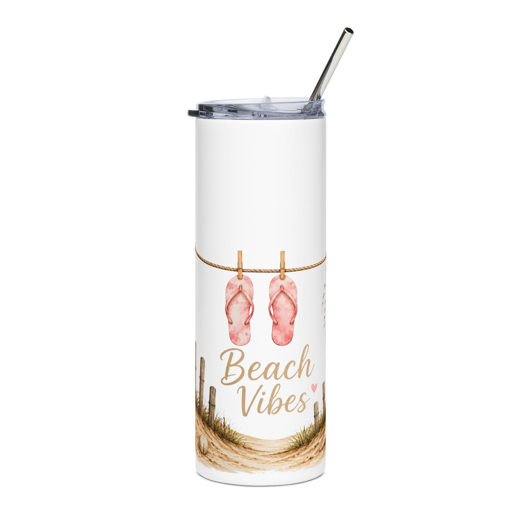 Beach Vibes flip flops Tumbler 20oz stainless steel travel cup, product view 2