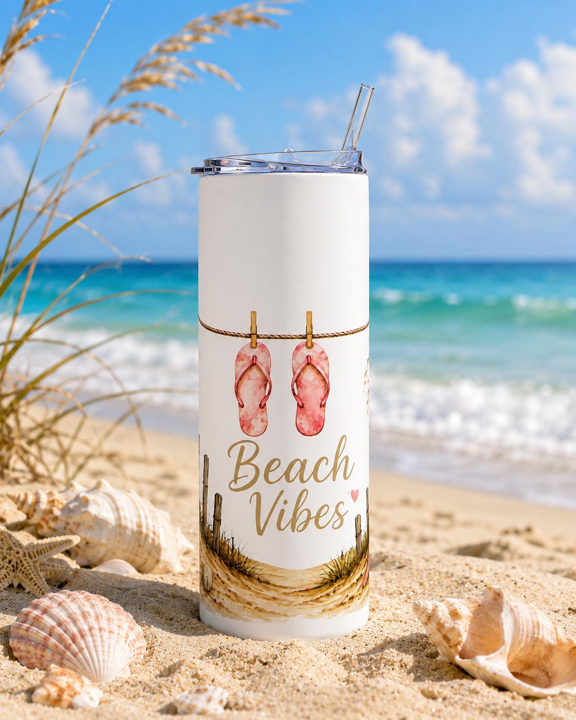 Beach Vibes flip flops Tumbler 20oz stainless steel travel cup, product view 6