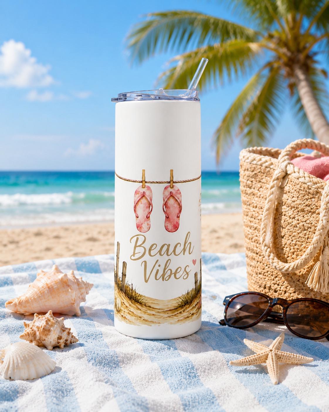 Beach Vibes flip flops Tumbler 20oz stainless steel travel cup, product view 7