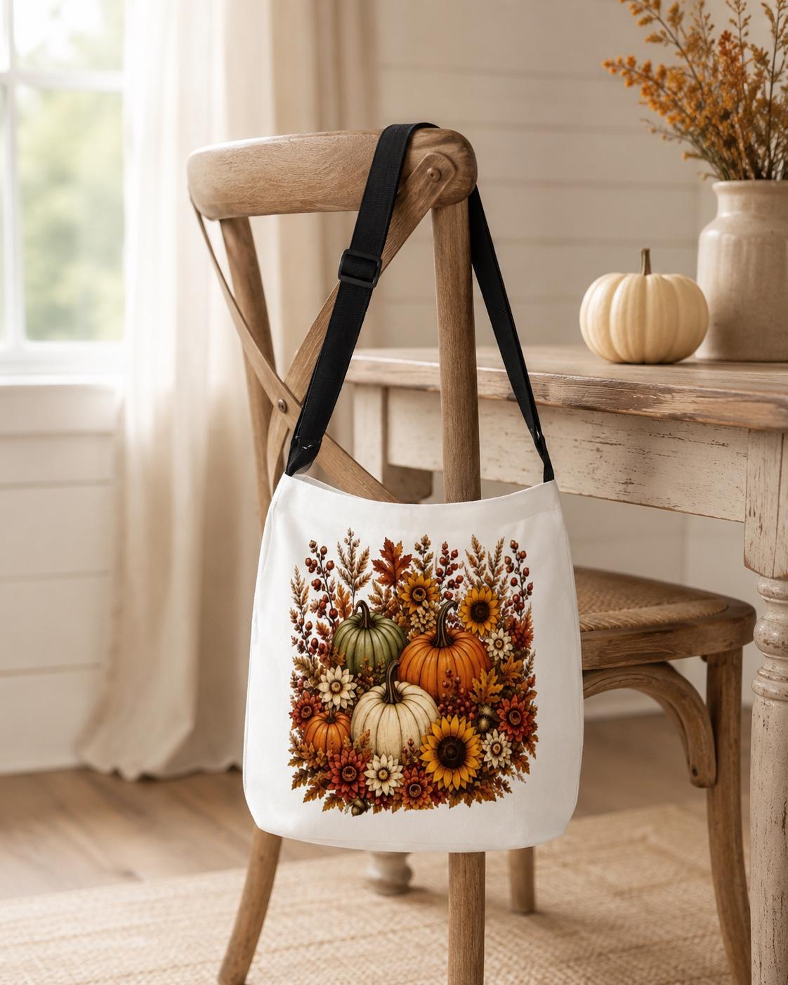 Autumn Pumpkins & Sunflowers Adjustable Tote Bag
