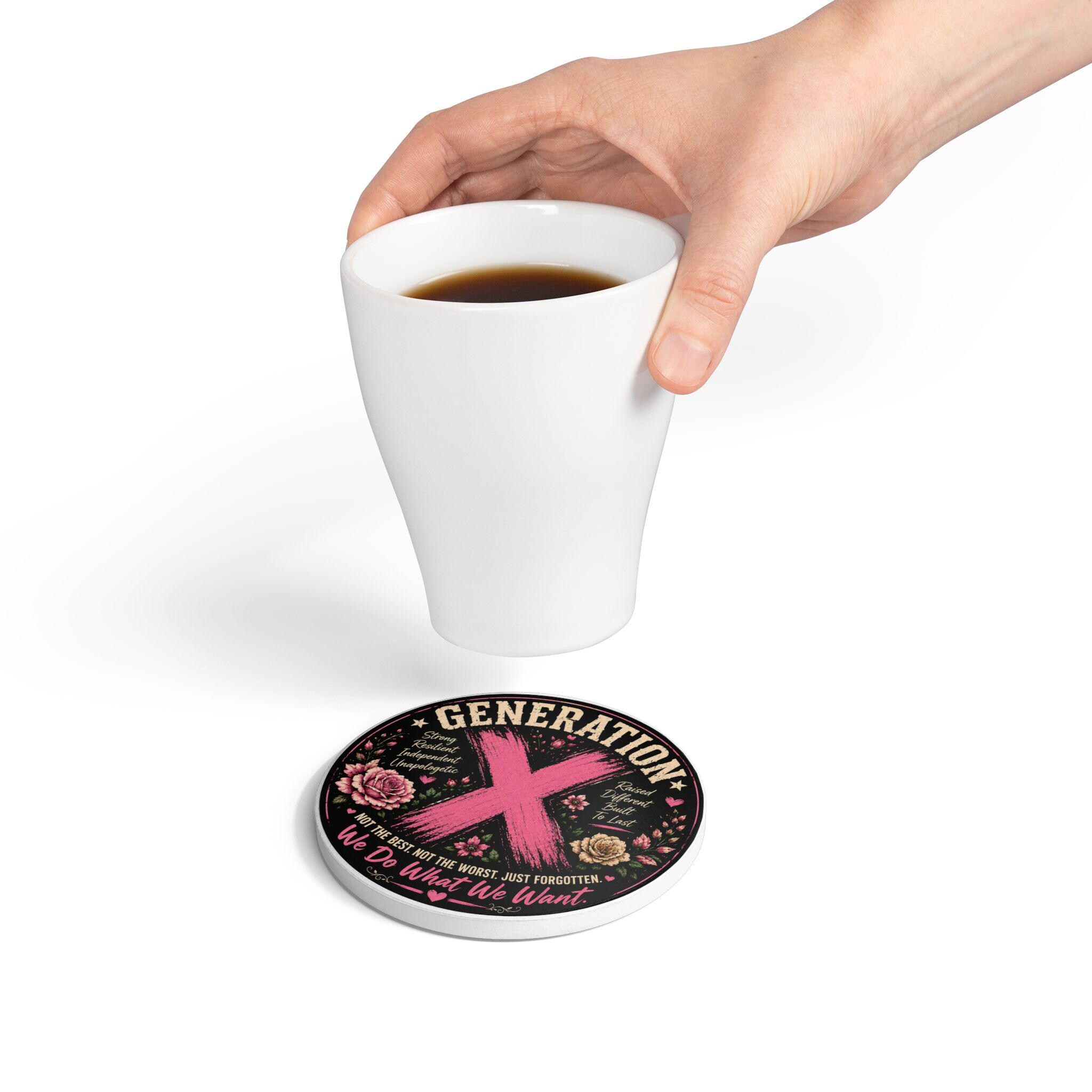 Generation X Ceramic Coaster – Retro Pink X Floral Tribute, product view 4