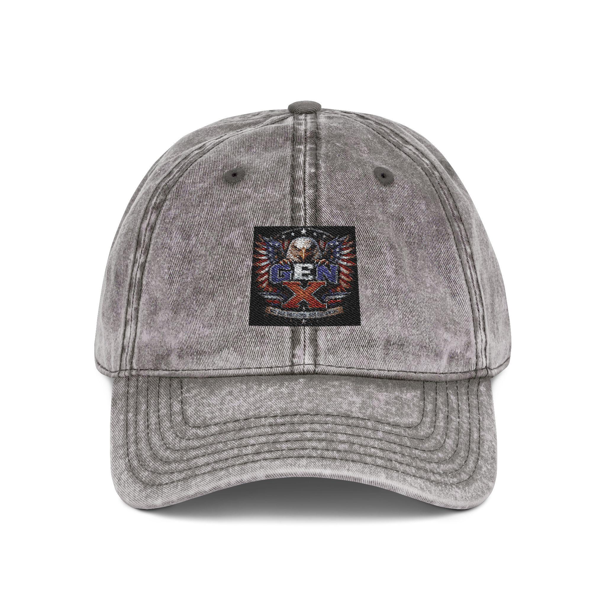 Vintage Embroidered Eagle Cap — Distressed Gray Patriotic Baseball Hat also comes in black distressed