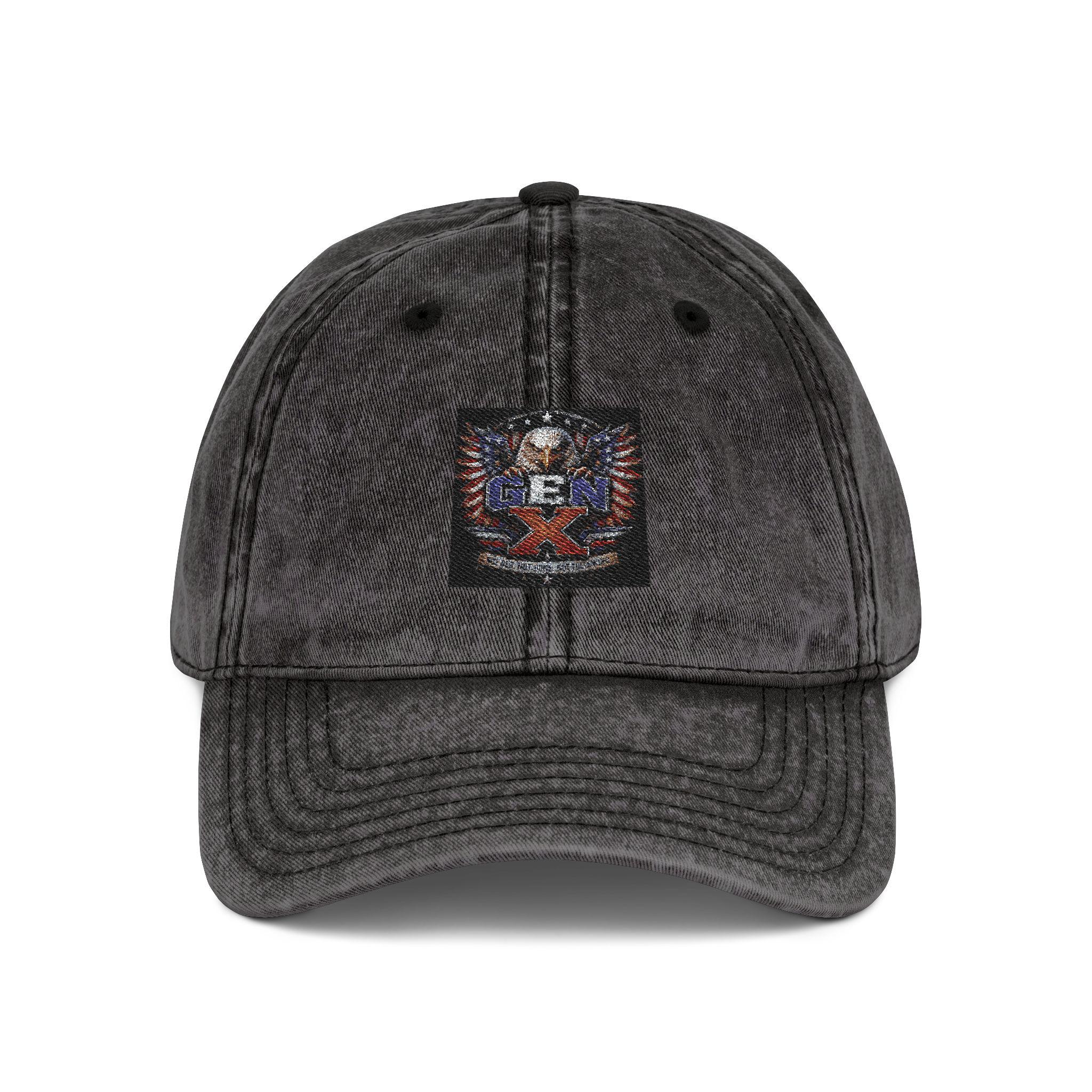 Vintage Embroidered Eagle Cap — Distressed Gray Patriotic Baseball Hat also comes in black distressed, product view 2