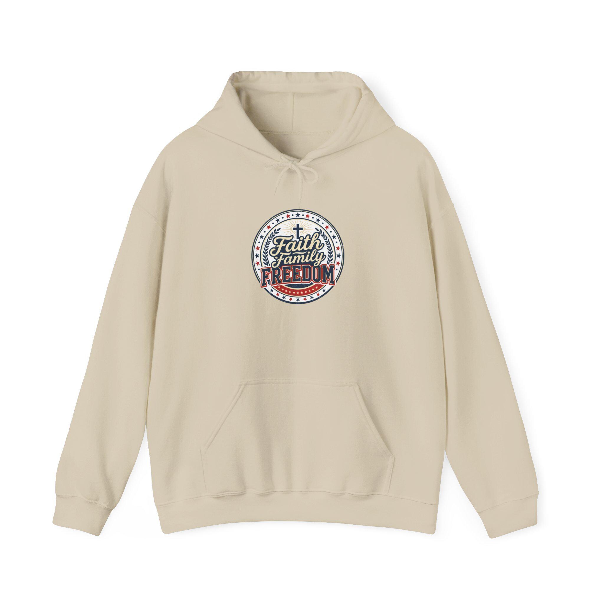 Faith Family Freedom Hoodie | Patriotic, Faith-Based July 4th Vintage Americana, product view 3