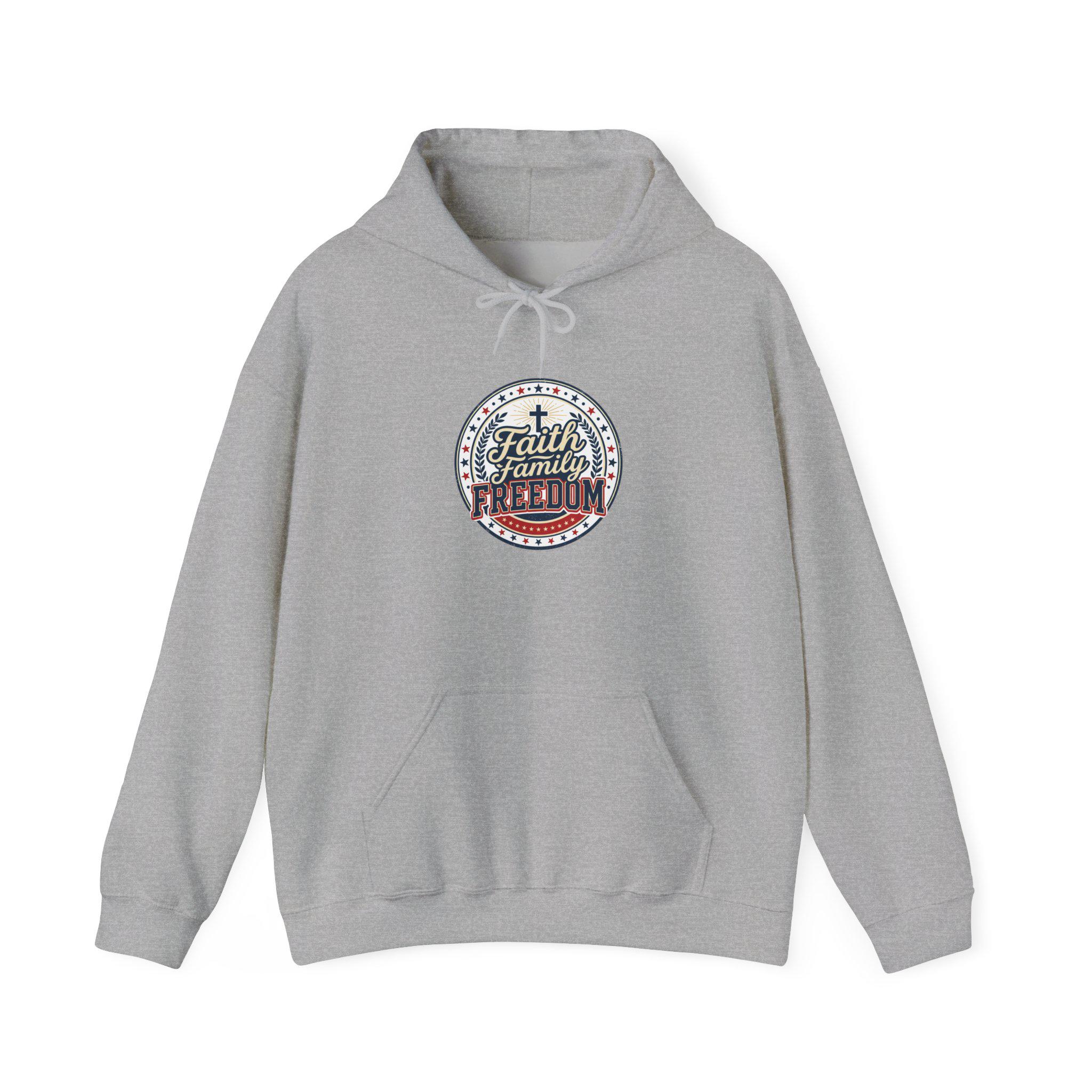 Faith Family Freedom Hoodie | Patriotic, Faith-Based July 4th Vintage Americana, product view 4