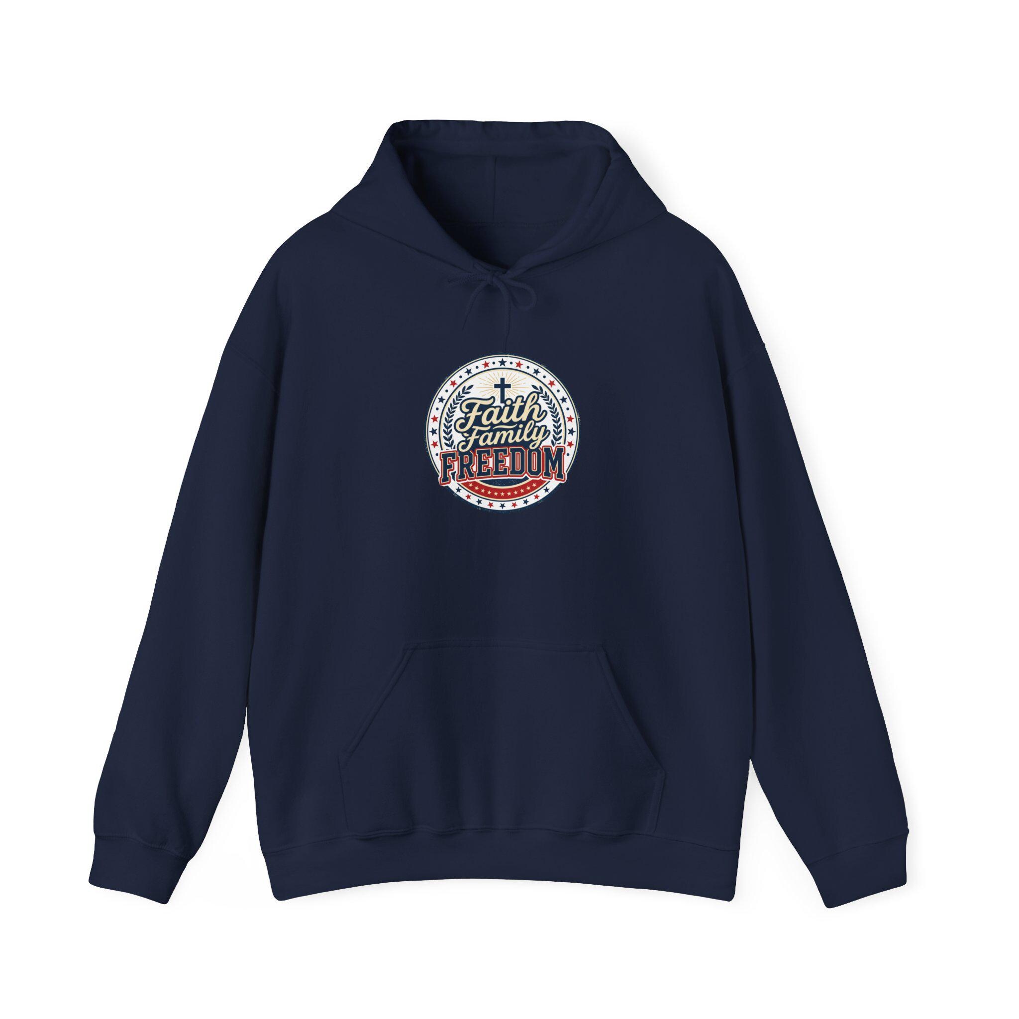 Faith Family Freedom Hoodie | Patriotic, Faith-Based July 4th Vintage Americana, product view 5