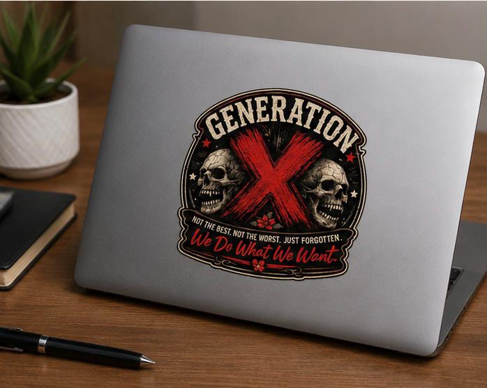 Generation X Die-Cut Magnet — 'We Do What We Want' Retro Skull Design, product view 5