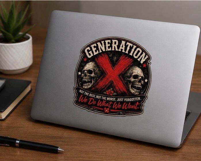 Generation X Die-Cut Magnet — 'We Do What We Want' Retro Skull Design, product view 3