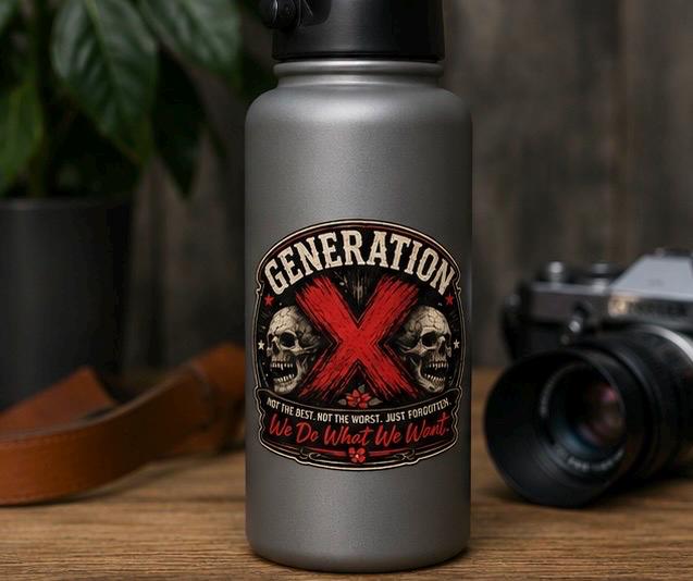 Generation X Die-Cut Magnet — 'We Do What We Want' Retro Skull Design, product view 4