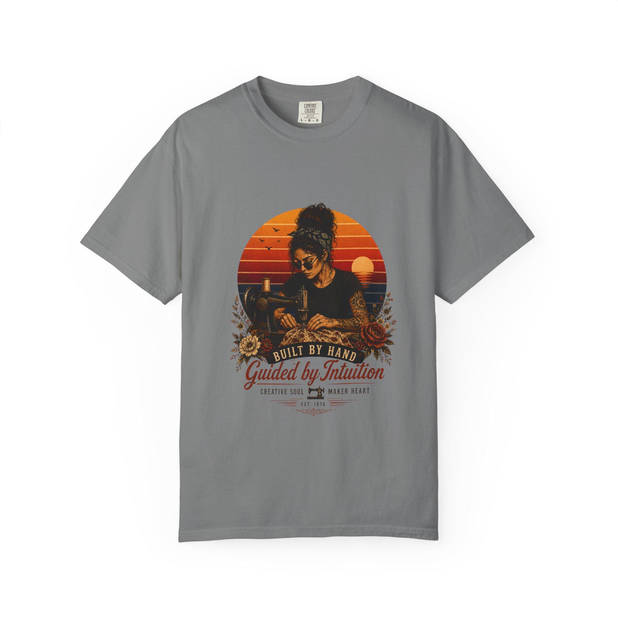 T-Shirt — 'Built by Hand, Guided by Grandma' Retro Sunset Skull Design, product view 2