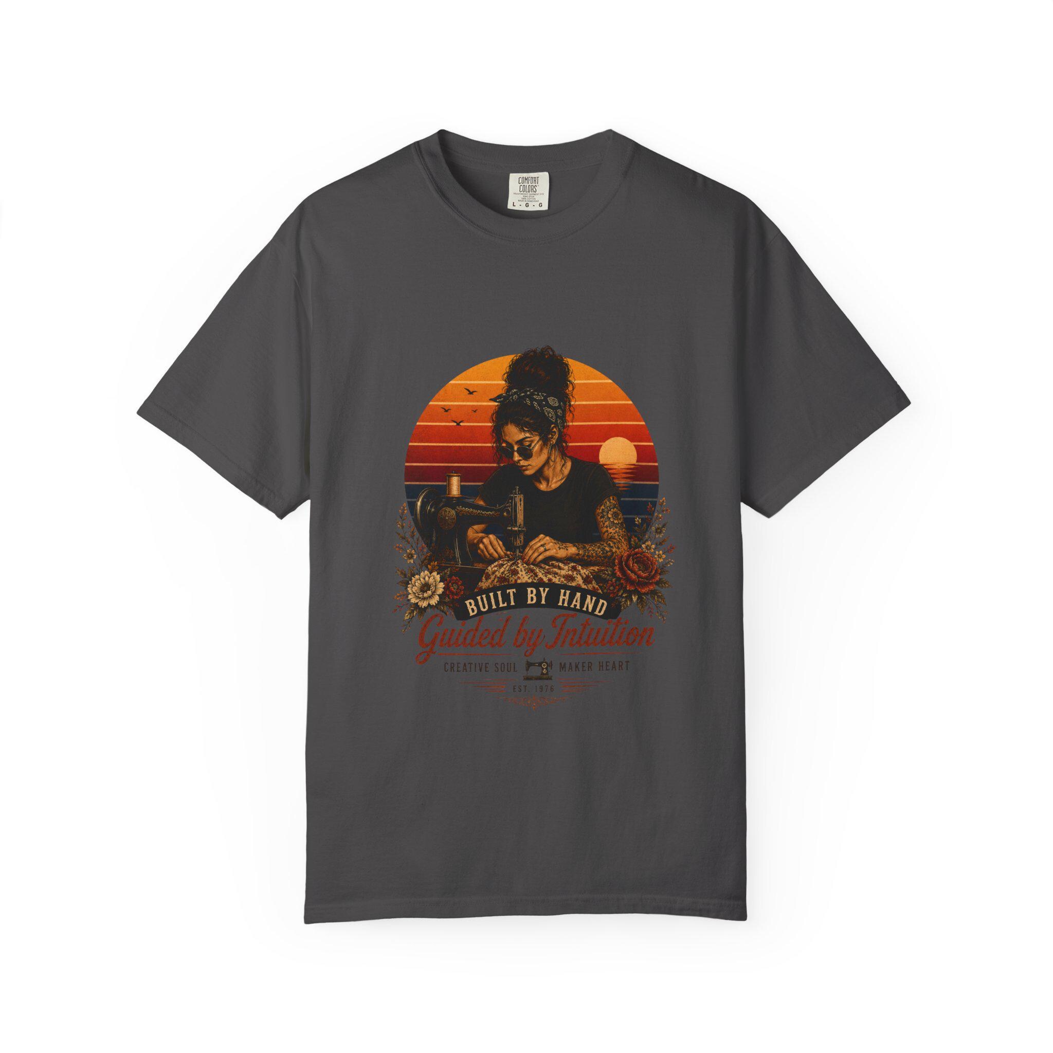 T-Shirt — 'Built by Hand, Guided by Grandma' Retro Sunset Skull Design, product view 4