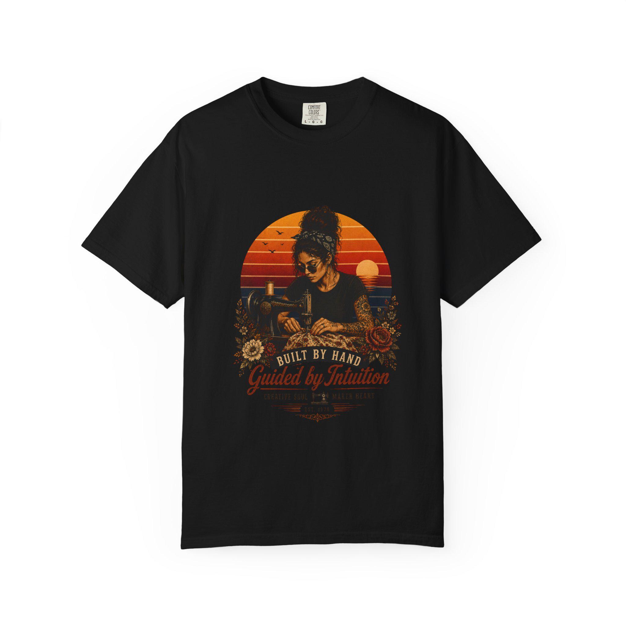 T-Shirt — 'Built by Hand, Guided by Grandma' Retro Sunset Skull Design, product view 5