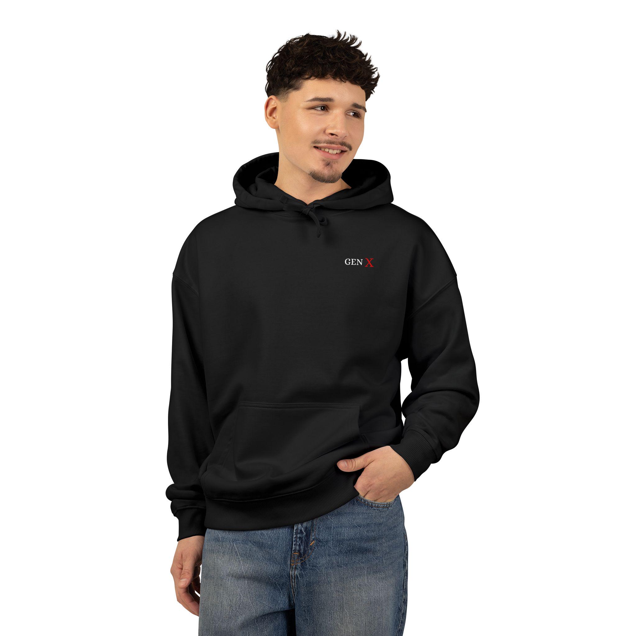 Minimal Embroidered X Chest Hoodie | White Relaxed Pullover, product view 3