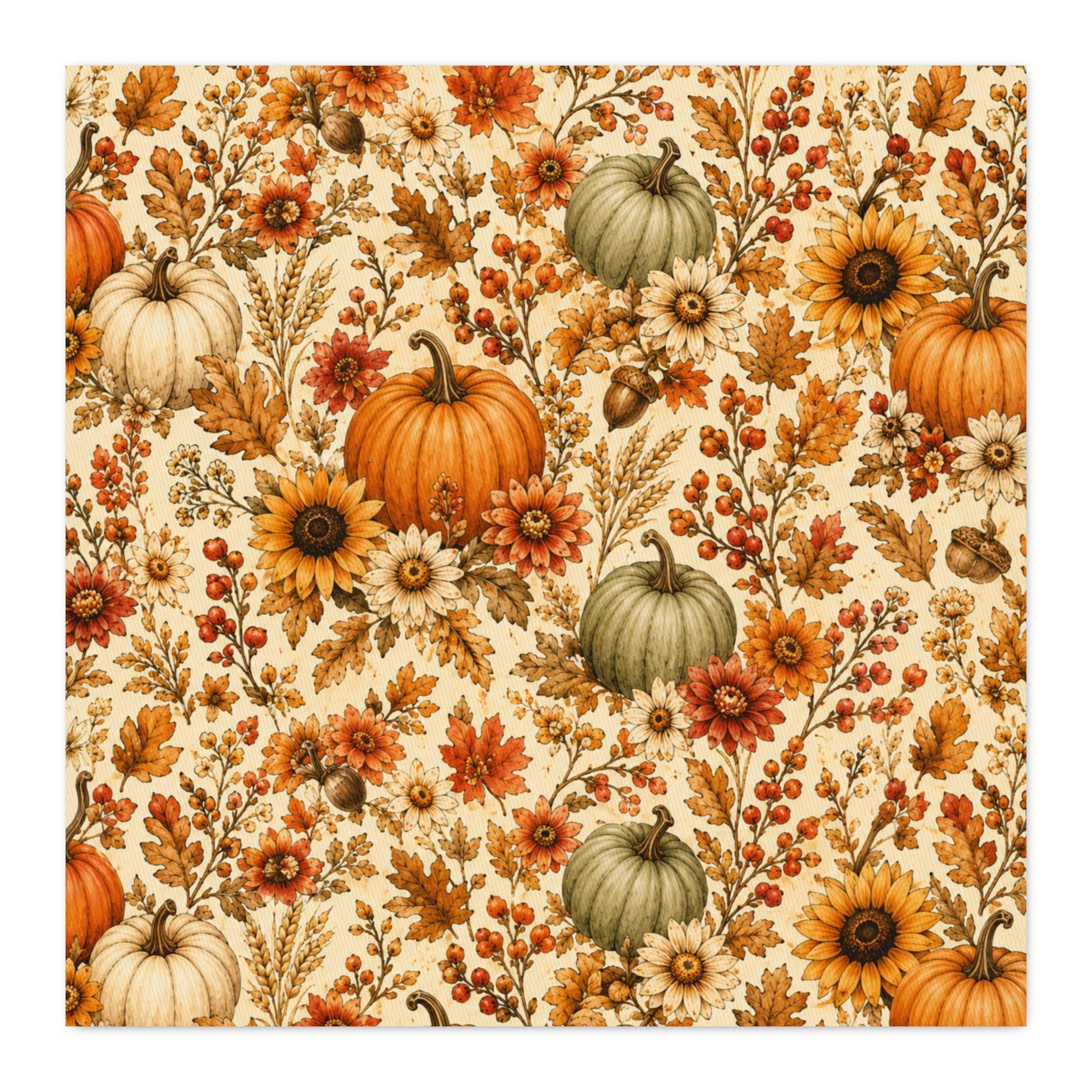Autumn Harvest Cotton Twill Fabric by the Yard, Pumpkin & Sunflower Fall Print