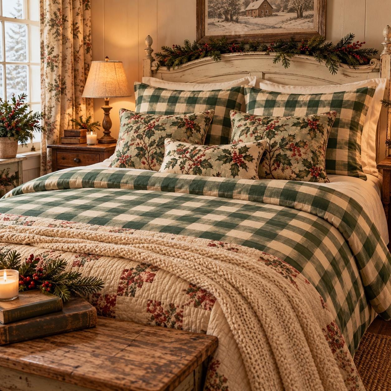 Cottage Evergreen Buffalo Check Christmas Bedding Set, product view 2