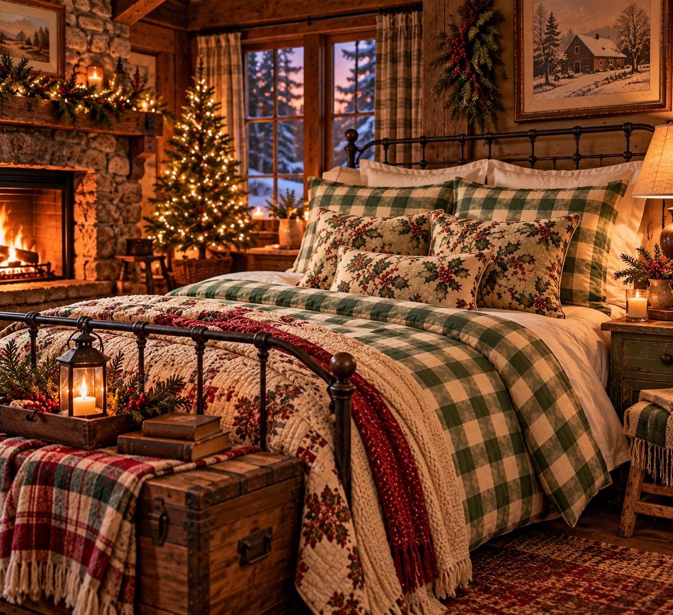 Cottage Evergreen Buffalo Check Christmas Bedding Set, product view 3