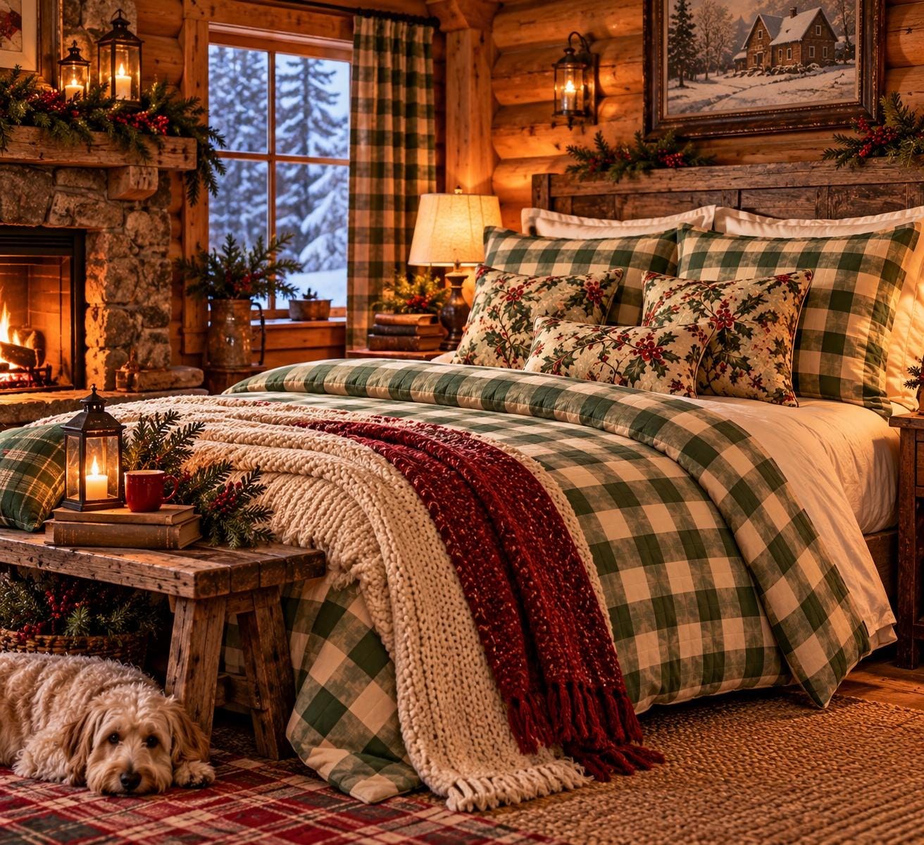 Cottage Evergreen Buffalo Check Christmas Bedding Set, product view 4