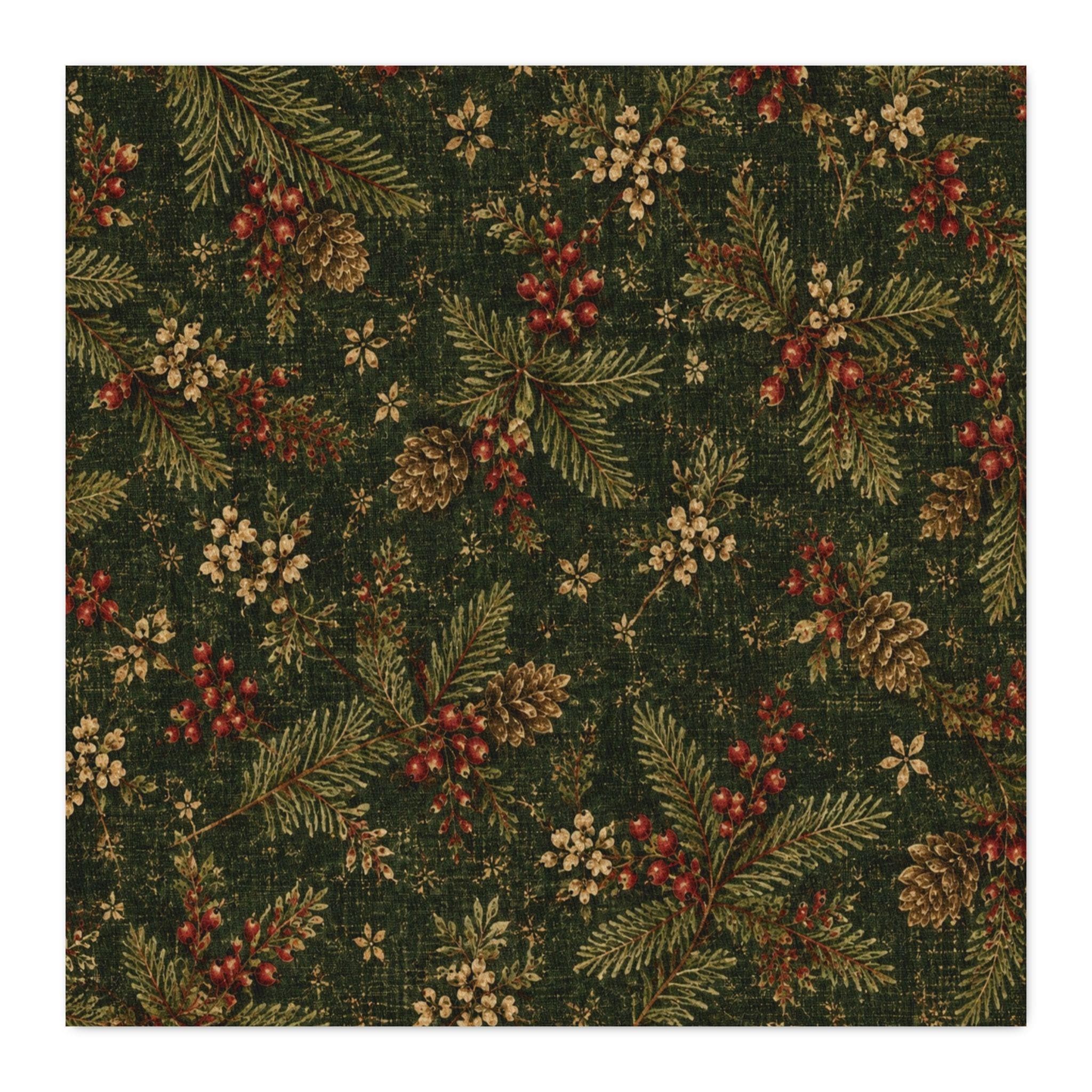 Christmas at the Cottage Vintage Evergreen Berry Pine CUSTOM Cotton Twill Fabric