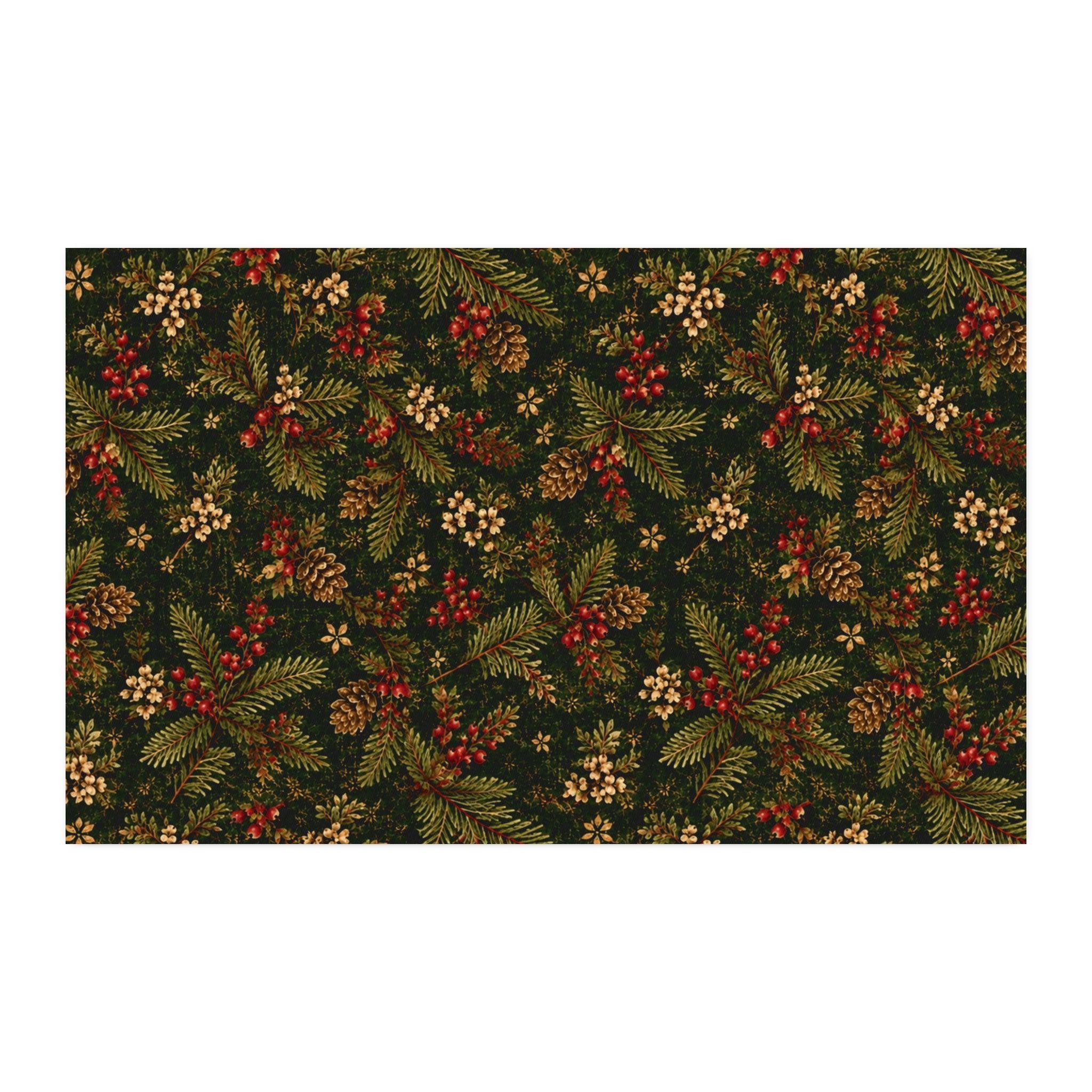Christmas at the Cottage Vintage Evergreen Berry Pine CUSTOM Cotton Twill Fabric , view 2
