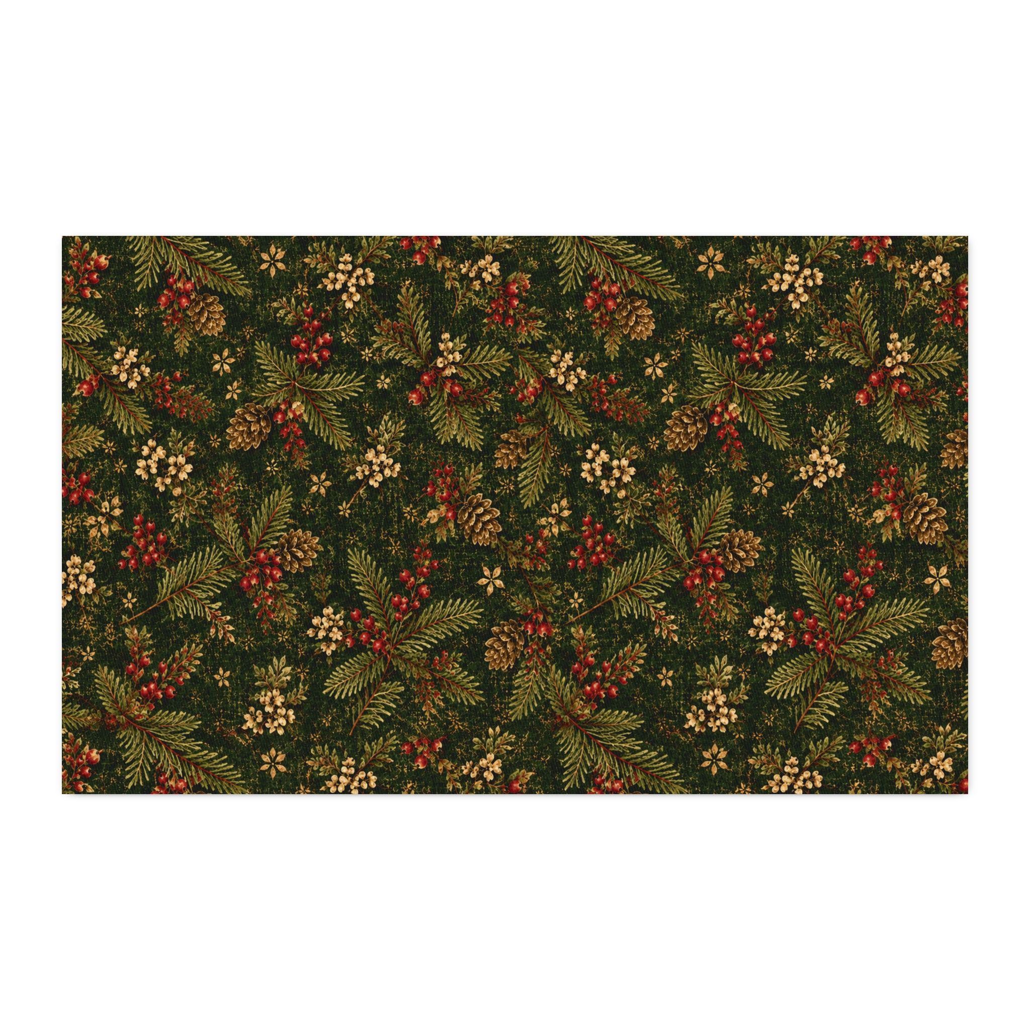 Christmas at the Cottage Vintage Evergreen Berry Pine CUSTOM Cotton Twill Fabric , view 3
